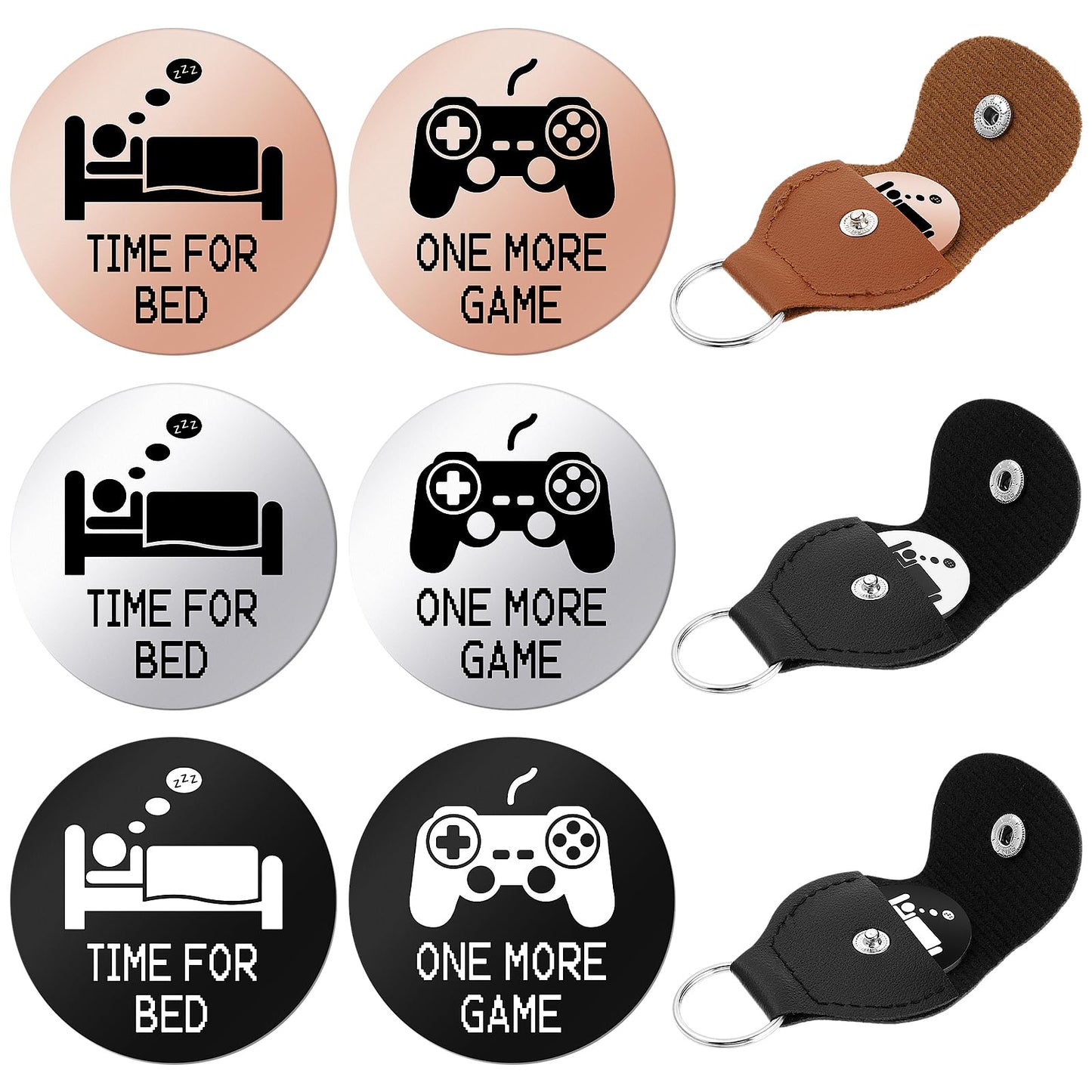 cobee Decision Makers Coin Gifts, Funny Destiny Flip Coins with Leather Keyring One More Game or Go to Bed Gamers Decision stainless Steel Coin for Gamers Boyfriend Teen Women Men(Gold, Silver, Black)
