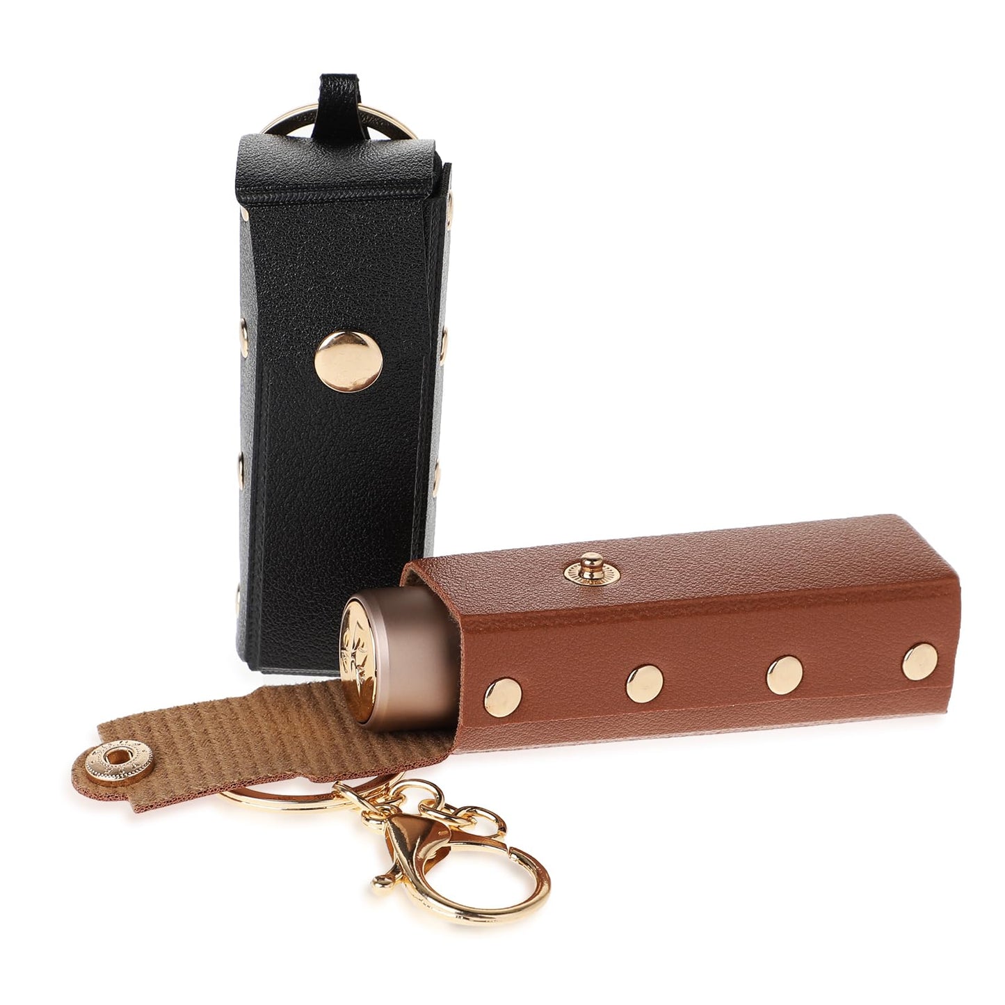 TIESOME 2 Pcs Lipstick Keychain Holder Chapstick Holder, Portable Soft Leather Lipstick Case for Women Balm Holder Lipstick Sleeve Pouch Lip Gloss Holder(Black, Brown)