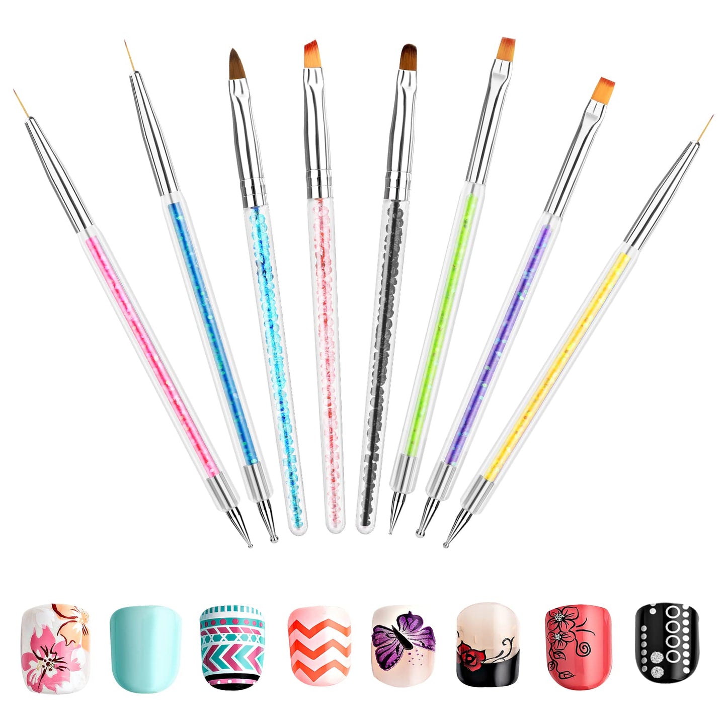 cobee Double Ended Nail Art Brushes, 8 Pieces Nail Art Pens Nail Liner Brush Nail Dotting Pens Nail Design Tools Kit Dotting Pens for DIY Nail Designs