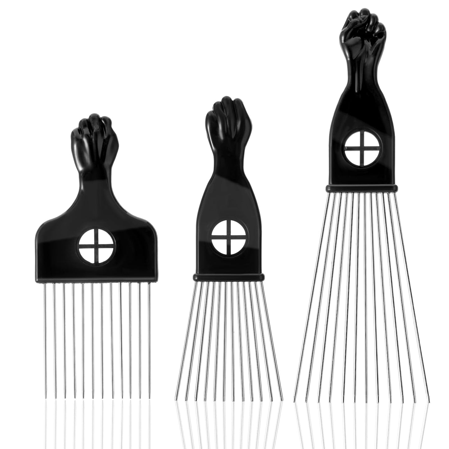 Giantree 3 Pack Metal Afro Hair Combs, Fist Design Wide Tooth Afro Pick Hair Combs Set for Men & Women, Natural Curly Afro Hair Hairdressing Styling Comb Styling Tool for Hair Care and Styling