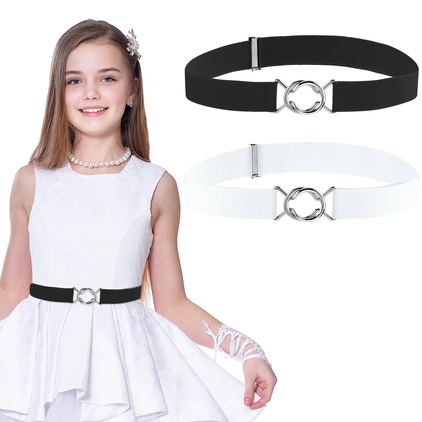 Amaxiu Stretch Belts 2Pcs(Black+White)