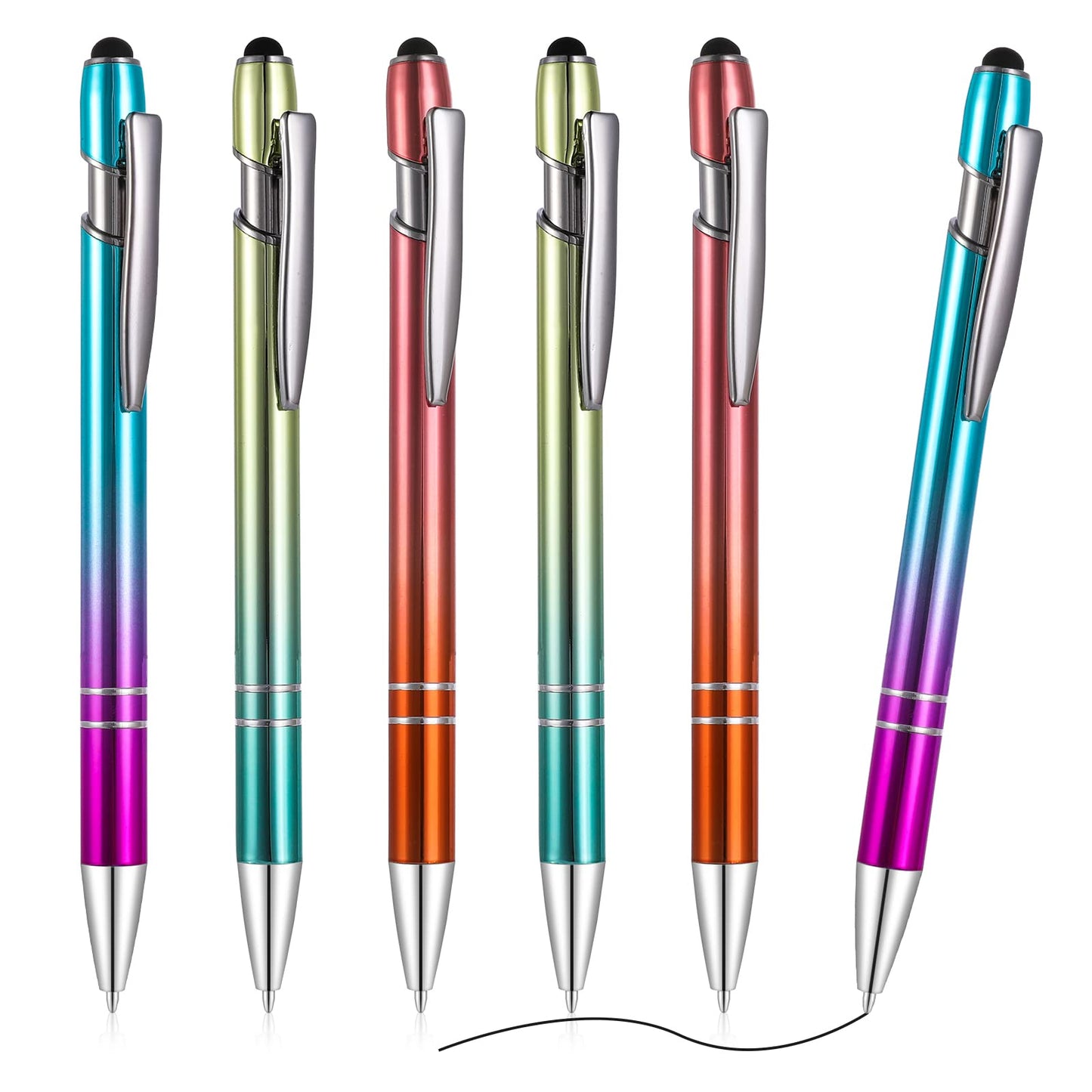 cobee Retractable Ballpoint Pen with Stylus Tip, 6 Pieces 1.0mm Metal Ball Point Pens Medium Point Smooth Writing Pen Black Ink Pen Stylus Pen for Touch Screens School Office Gift Supplies