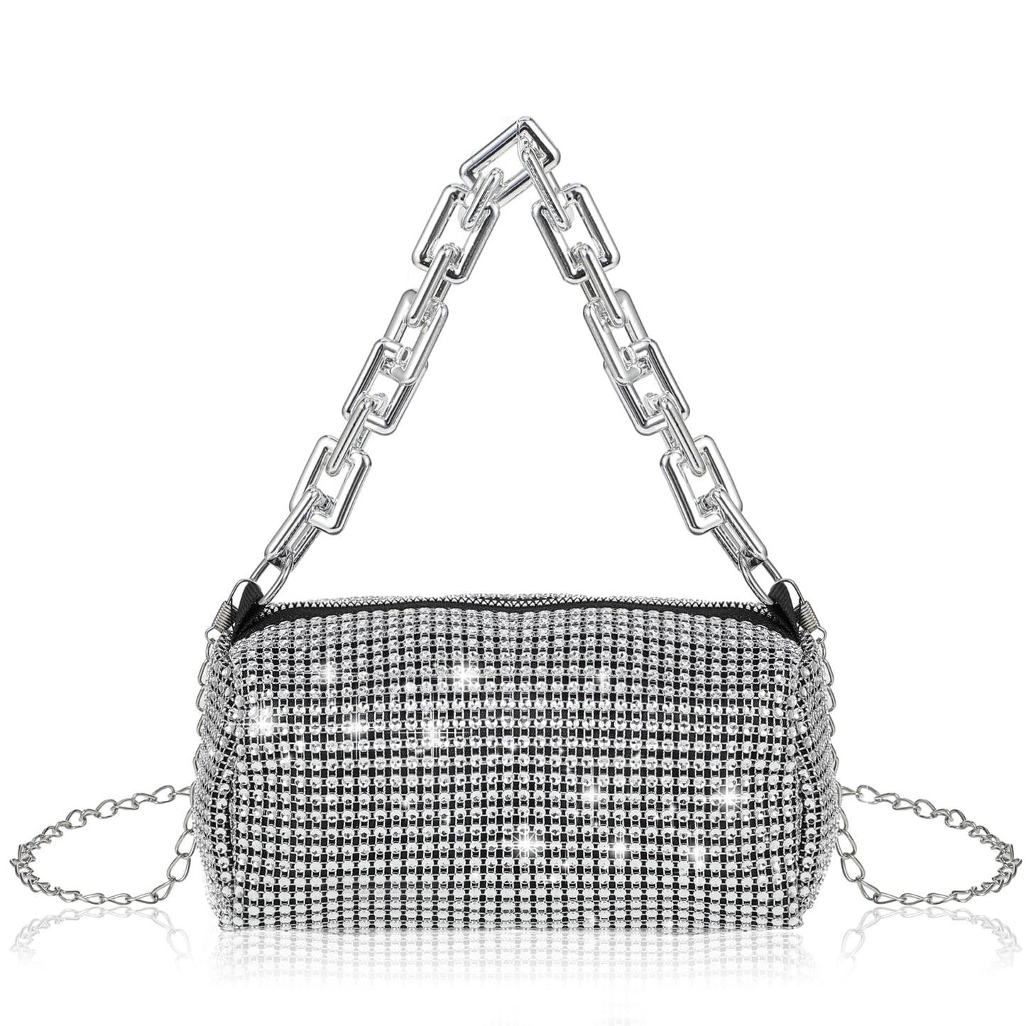 Bewudy Rhinestone Women Clutch Purse, Women's Evening Bag Clutch Shoulder Bag, Rhinestone Evening Bags for Lady Girl Wedding Party Banquet(Silver)