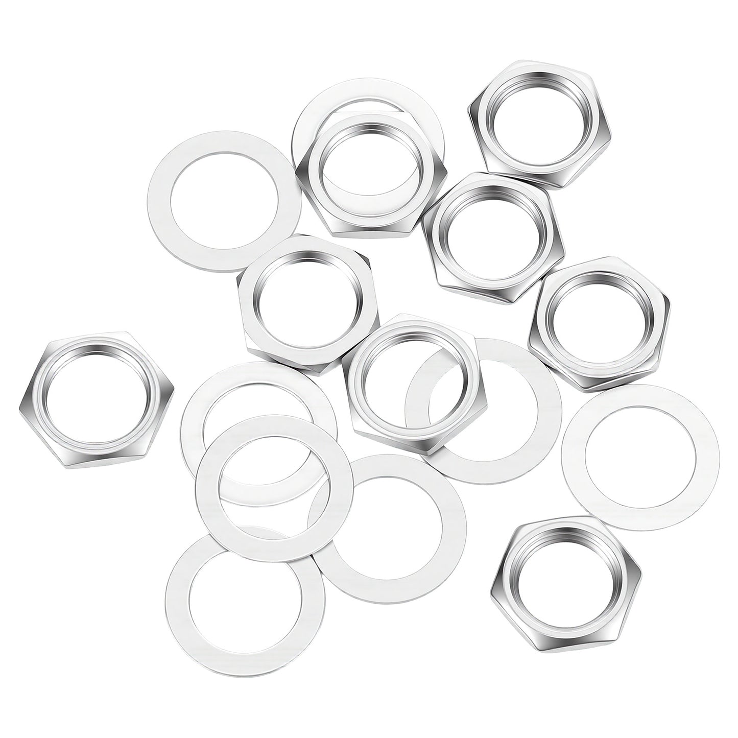 SULIKJHUI 16 Pcs Guitar Jack Nut and Washer, 3/8"-32 Thread Alloy Guitar Parts for Electric Guitars & Bass, Silver (0.55"x0.43" OD/ID, 16 Pcs Potentiometer Nuts Included)