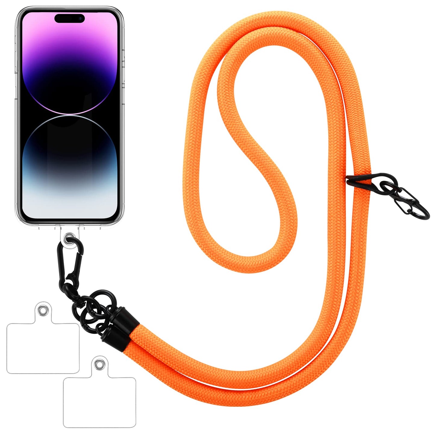 cobee Cell Phone Lanyard, Universal Phone Crossbody Lanyards for Around The Neck with 2pcs Transparent Phone Patch, Adjustable Soft Nylon Shoulder Phone Strap Wrist Strap for Women and Men (Orange)