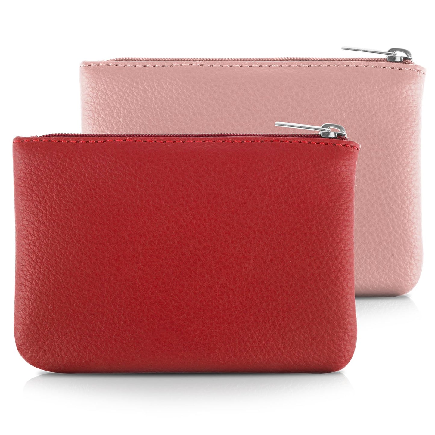 simarro 2Pcs Lychee Pattern Coin Purse, PU Zipper Portable Coin Purse Mini Change Wallet Coin Pocket for Women Credit Card ID Key Headset Lipstick Organizer (Pink+Red)