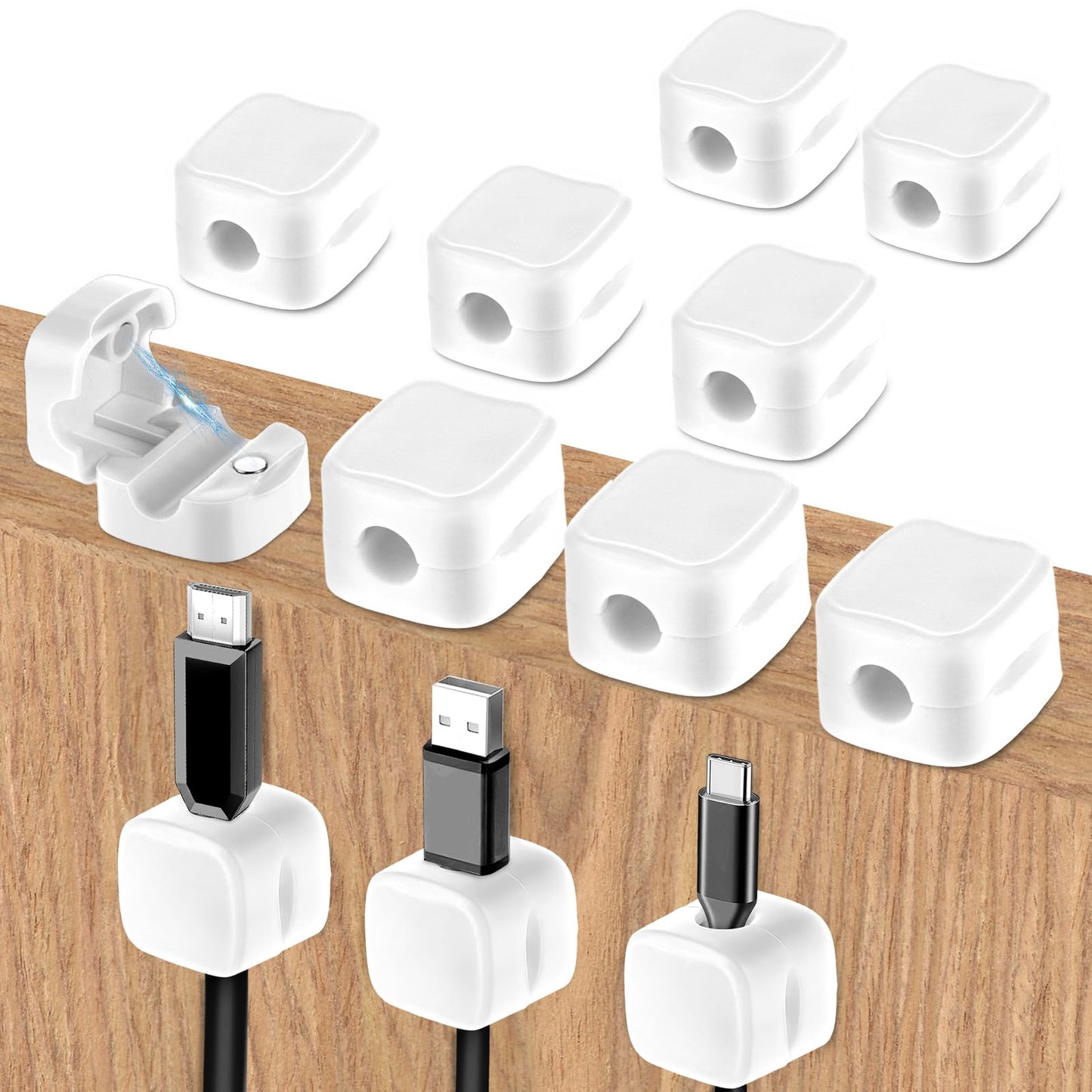GEEHUA 12PCS Magnetic Cord Organizer Holder, Hide Phone Charging Cable Keeper Wire Holder Desktop Cable Clips Management Easy Secure Adhesive Charger Holder for Home Office Car Nightstand (White)