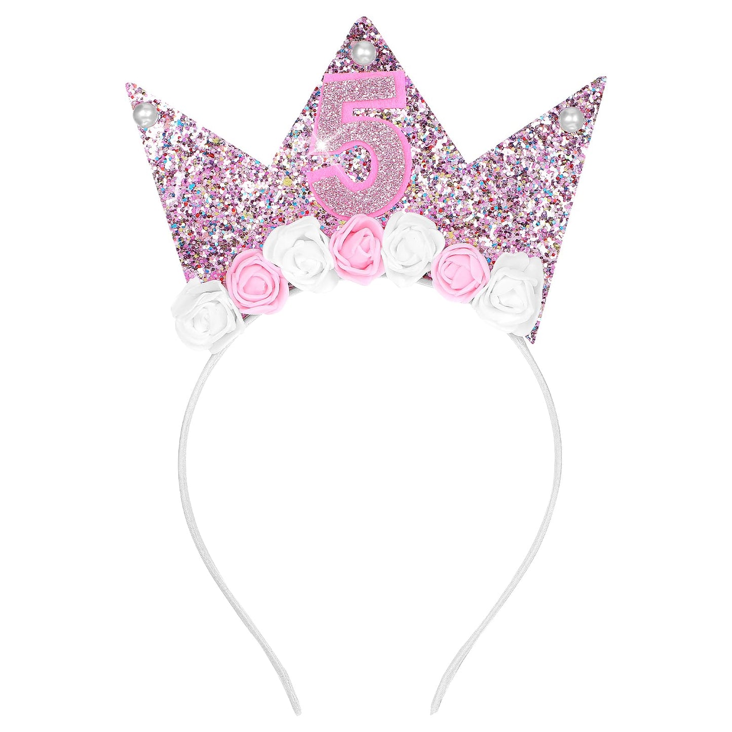 Yuanchu 4 Year Birthday Crown, Crown Birthday 4 Years Girls Happy Birthday Headband with Glitter Numbers, Princess Birthday Crown Headband with Rose Flowers Party Headpiece for Baby Children (B)