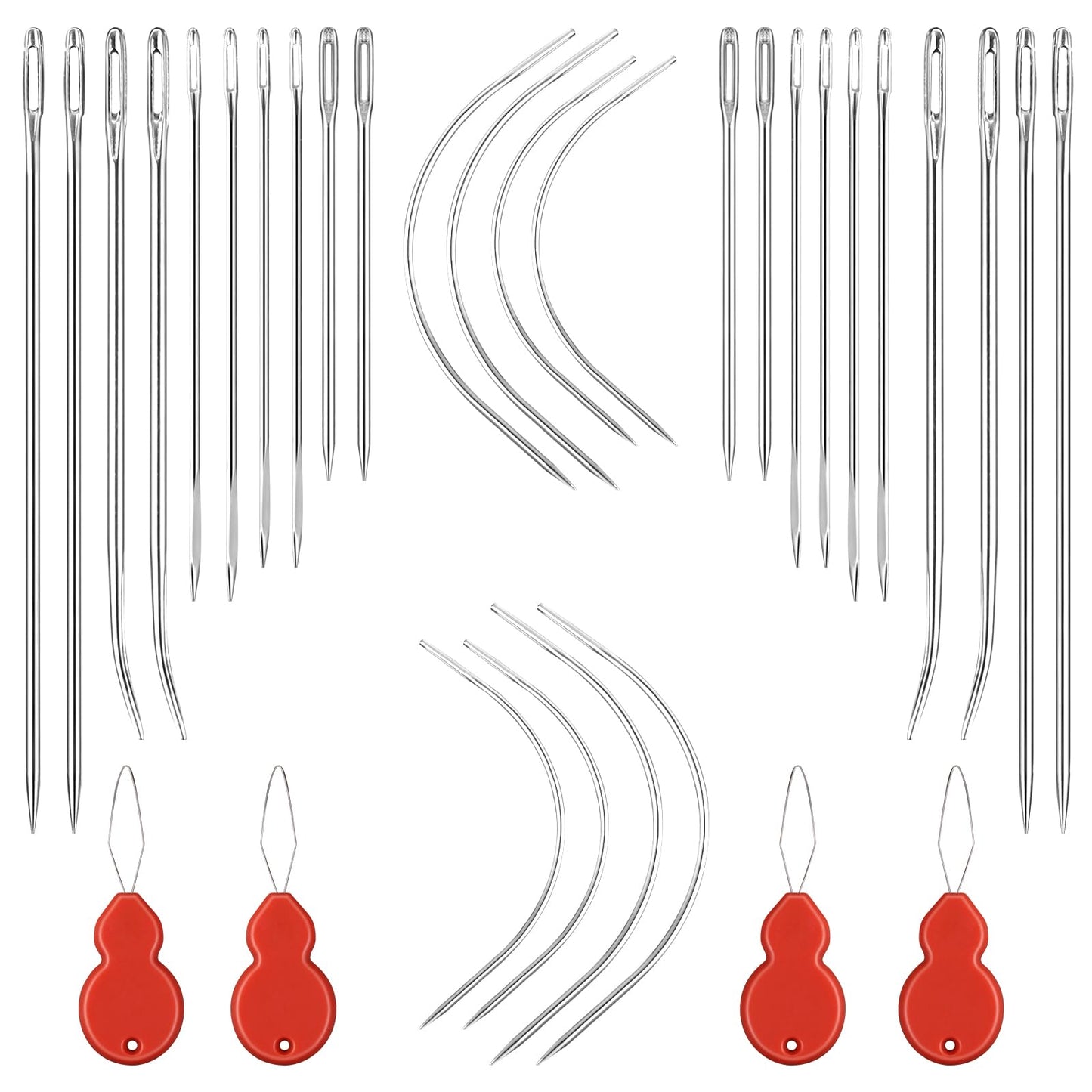 Molain Hand Sewing Needles Set, Heavy-duty Curved Sewing Needle with Needle Threaders Sewing Tool for Bracelet Jewelry Crafts Carpet Canvas Repair (28Pcs)