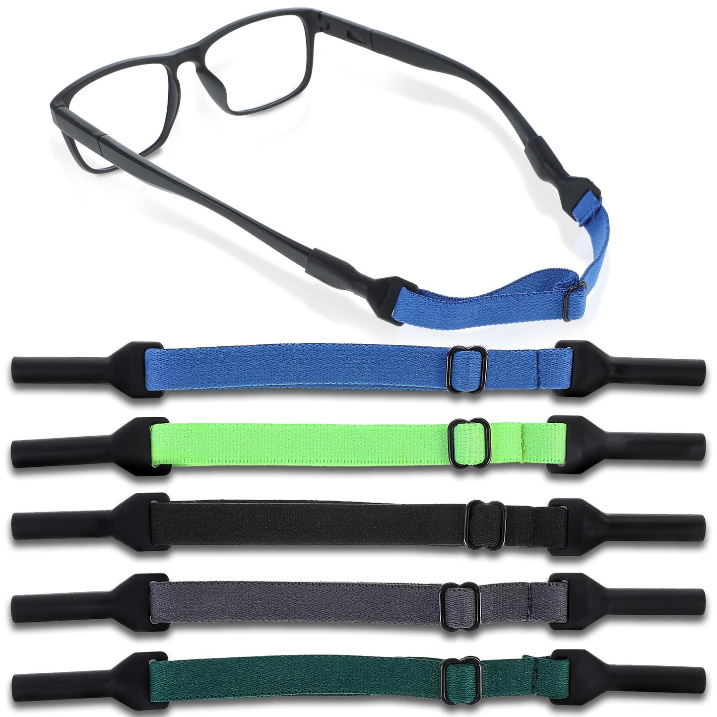 Yuanchu Adjustable Glasses Strap, Pack of 5 Non-Slip Glasses Bands Children Sports Elastic Sweat Absorption Glasses Straps for Small Head Circumference Women Men Reading Glasses Chain, multicoloured,