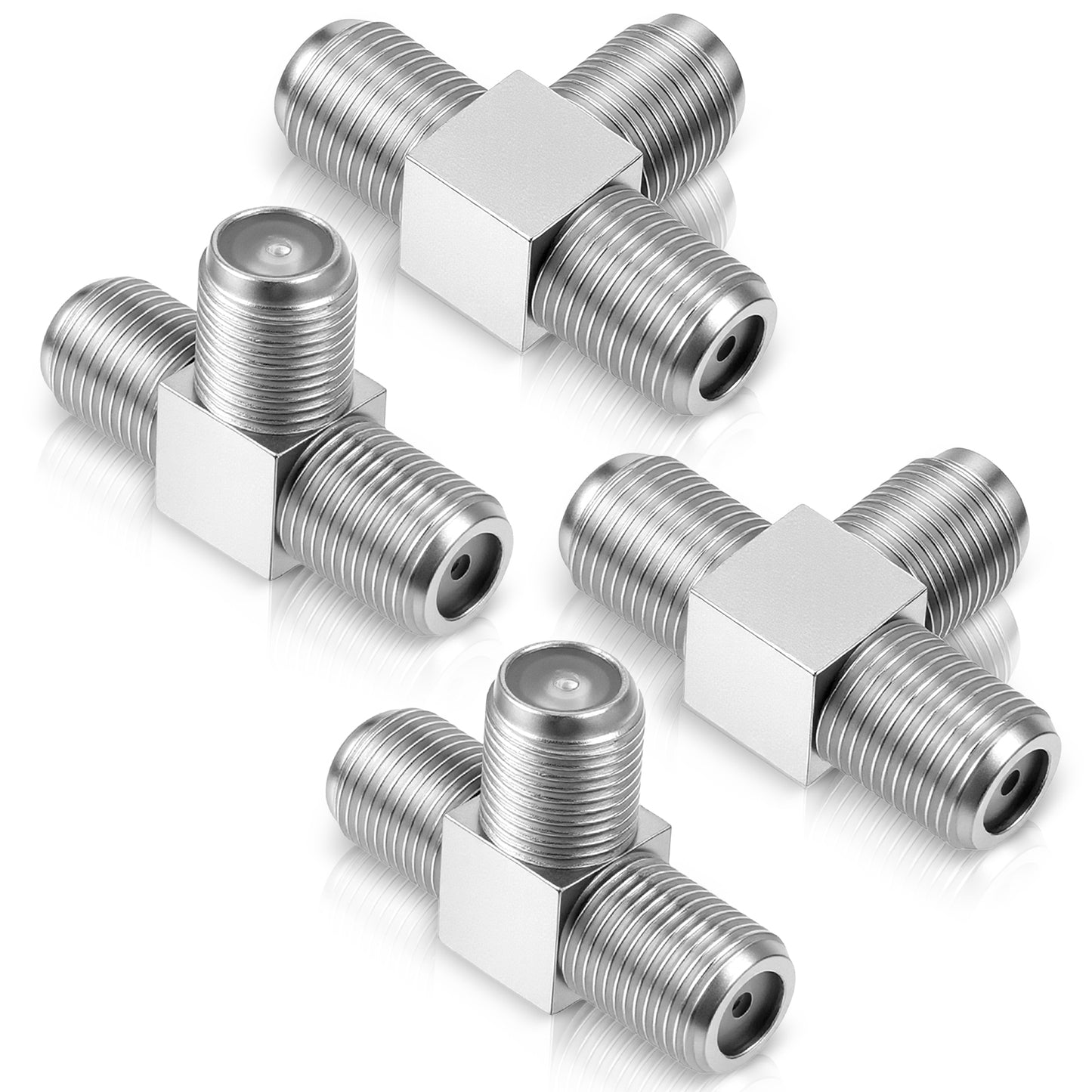 WJIAAA 4pcs Coaxial Cable Splitter, Aerial Coax Splitter Combiner Zinc Alloy 2 in 1 Out F Type RG6 Male to Dual F Female 3-Way Cable Connector Adapter for TV Antenna, CCTV, Satellite Tuner, VCR