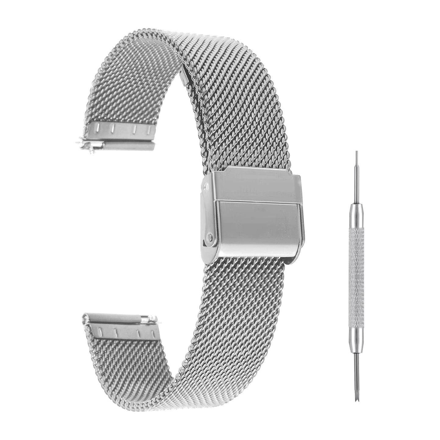cobee Watch Straps, Quick Release Watch Strap, Adjustable Stainless Steel Mesh Watch Straps, 20mm Lug Width Milanese Mesh Wristband, Replacement Stainless Steel Metal Mesh Band for Men Women(Silver)