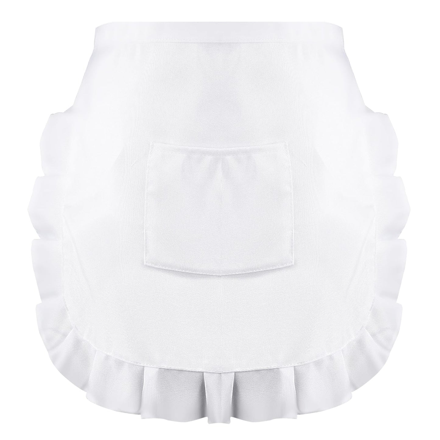 JIYIN Women's White Waist Apron with Pocket, French Maid Half Apron for Kitchen, Cooking, Restaurant, Coffee Shop Bistro