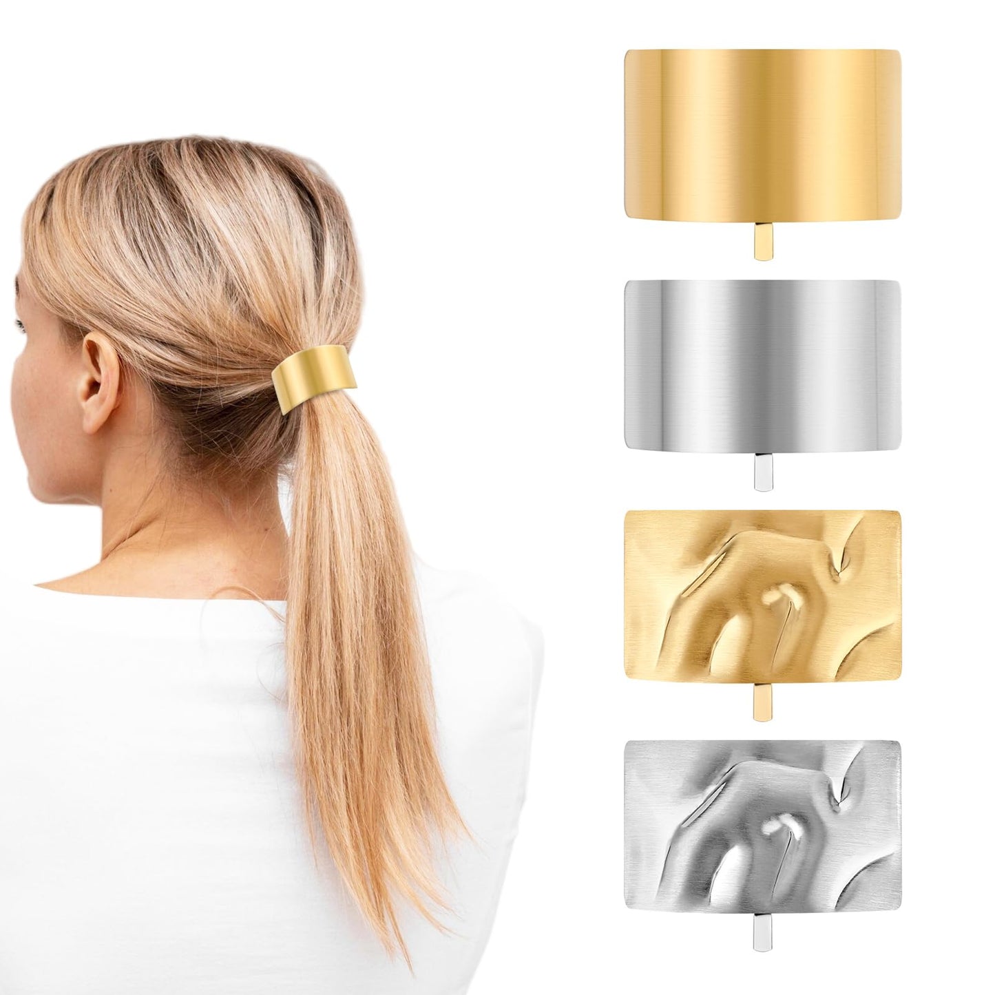 Giantree 4 Pcs Ponytail Holder Hair Clips, Rectangle Lava High Ponytail Buckle Metal Hair Cuff Dress Up Hair Ring for Long Hair Horsetail Hair Ties Ponytail Hair Bands Decorative Accessories for Women