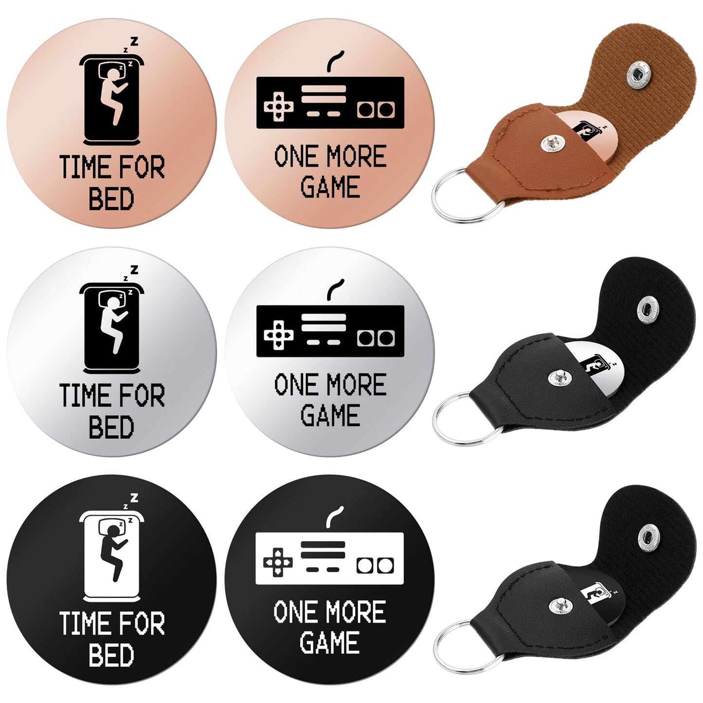 cobee Gamers Decision Coin, Funny Destiny Flip Coins One More Game/Go To Bed Double Sided Flip Decision Maker Coins with Leather Keyring Gift for Stocking Stuffers Boyfriend Teen(Black, Silver, Gold)