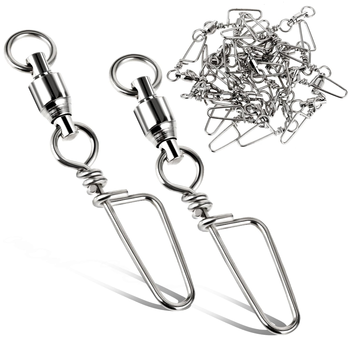 Amabro 25PCS Fishing Snap Swivels, Ball Bearing Swivels with Stainless Steel Swivels Snaps Connector Corrosion Resistant Fishing Tackle High Strength for Freshwater Saltwater()