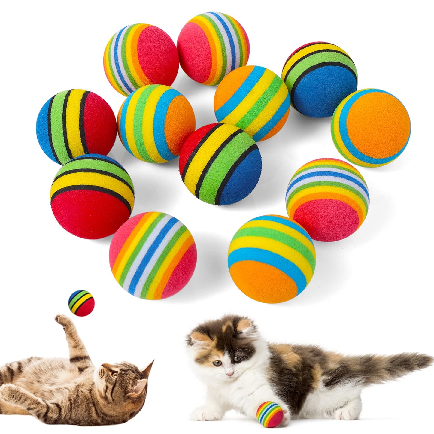 TIESOME Rainbow Cat Ball Toy,12 Pieces Large Cat Toy Balls for Indoor Kittens Soft EVA Foam Interactive Cat Toy Sponge Play Ball Toy 3.5 CM