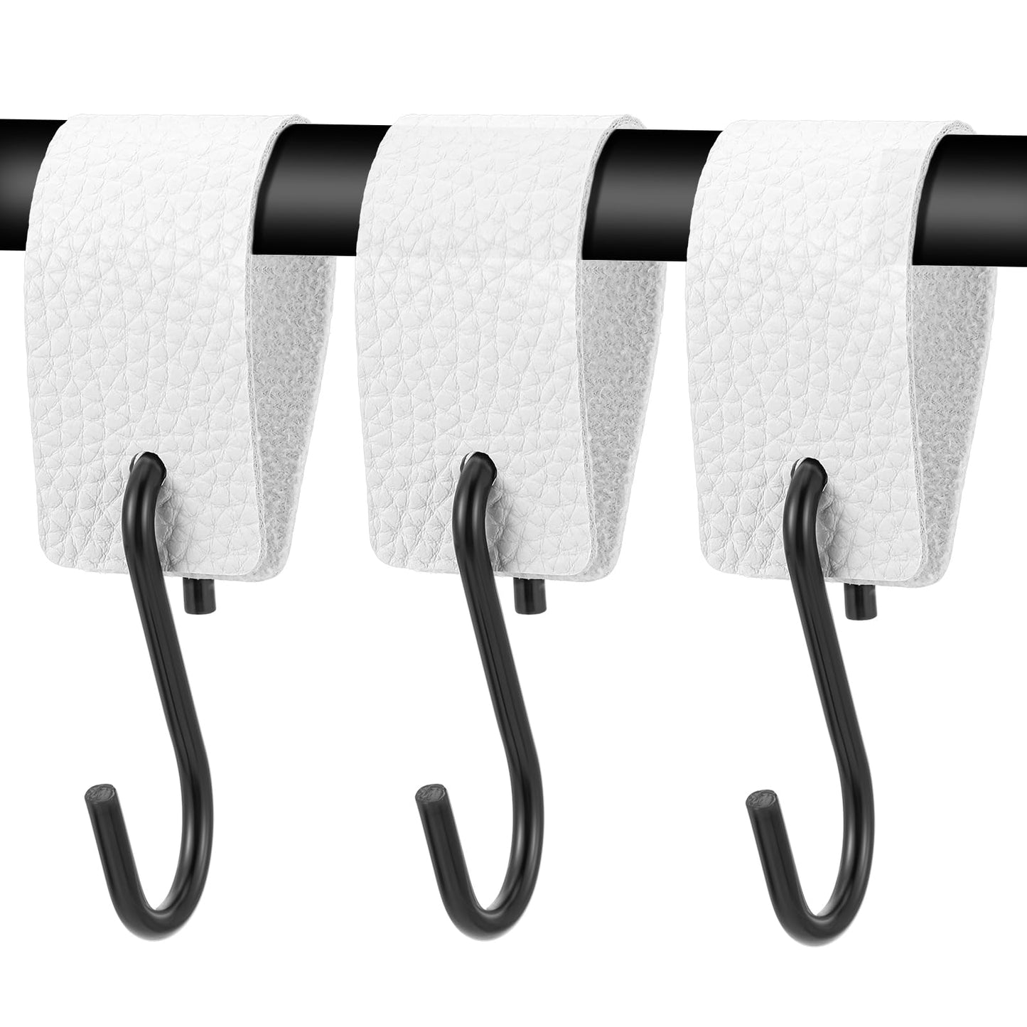 Yuanchu Pack of 3 S Hooks with Leather Loop, 12.5 x 3.0 cm, White Leather Hooks, Coat Hooks for Clothes Rail, Multifunctional Hooks, Coat Hooks, Metal Hooks for Kitchen, Bathroom