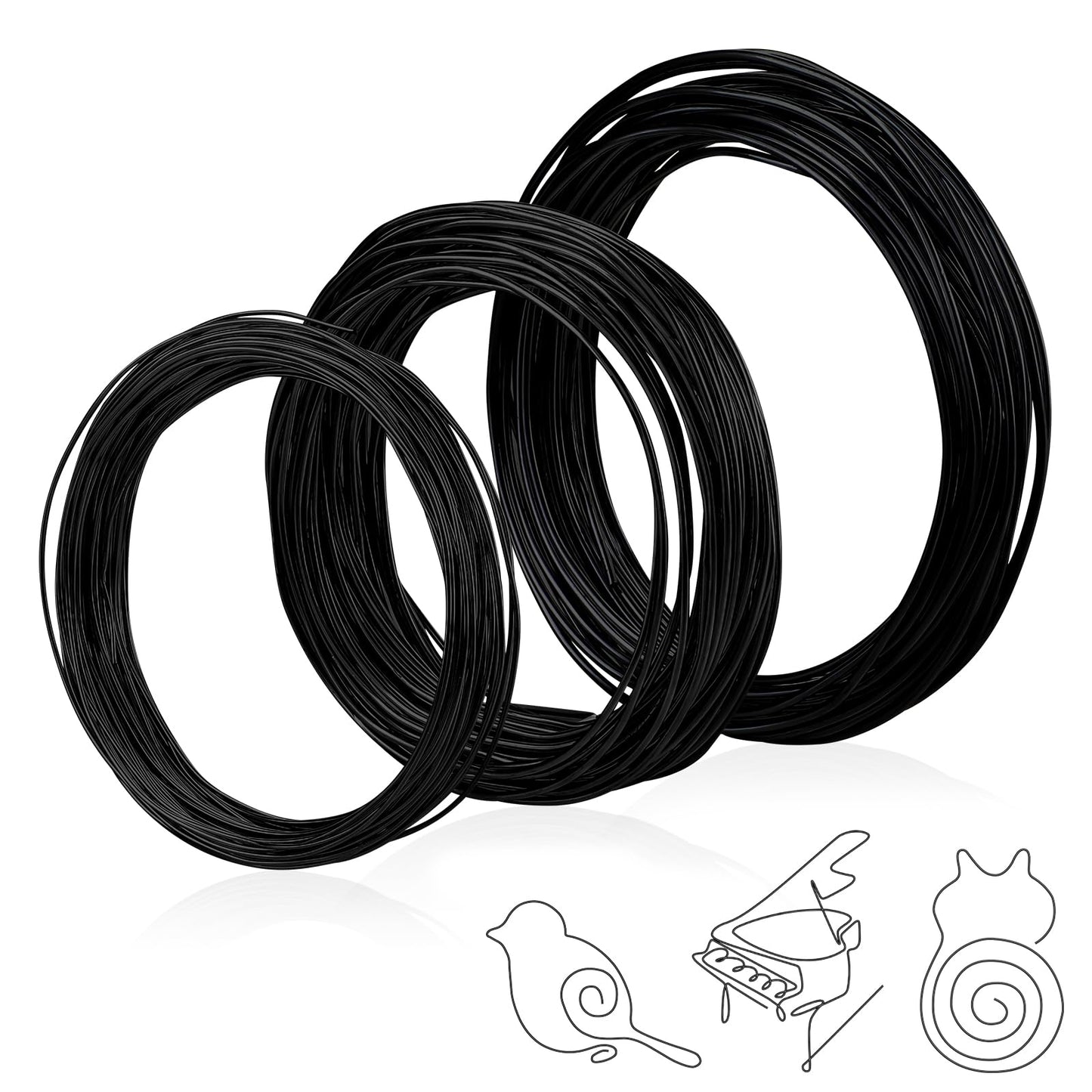 Giantree 3 Pcs 10m Aluminum Craft Wire, 1mm/1.5mm/2mm Aluminium Wire Rolls Bendy Craft Wire Jewelry Craft Making Beading Making Art Craft DIY Embellishment Decoration Florist Supplies(Black)