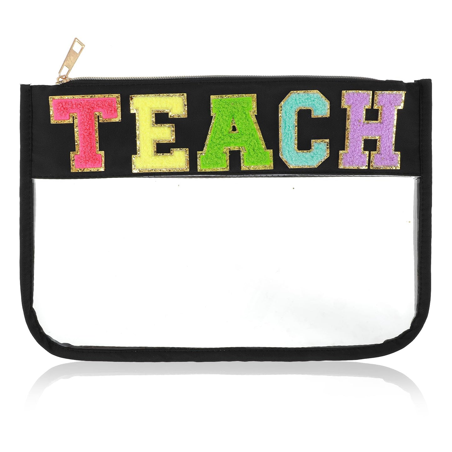 Yuanchu Clear Makeup Letter Teacher Bag, Teacher Appreciation Gifts Teacher Pencil Pouch Teach Bags with Zipper Women Teacher Accessories Gifts for Graduation Retirement Birthday