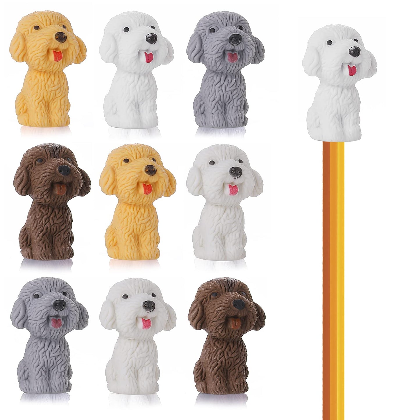Cobee Cute Dog Top Erasers, 10 Pcs Funny Animal Pencil Erasers Mini Pencil Eraser for Party Favors, Homework Rewards, Gift