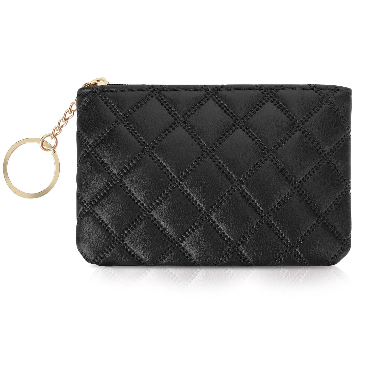 simarro Small Coin Purse, Double Embossed Rhombus PU Zipper Coin Bag Portable Wallet Short Ladies Coin Purse Zippered Keychain Mini Coin Bag for Women & Men Coin Purse(Black)