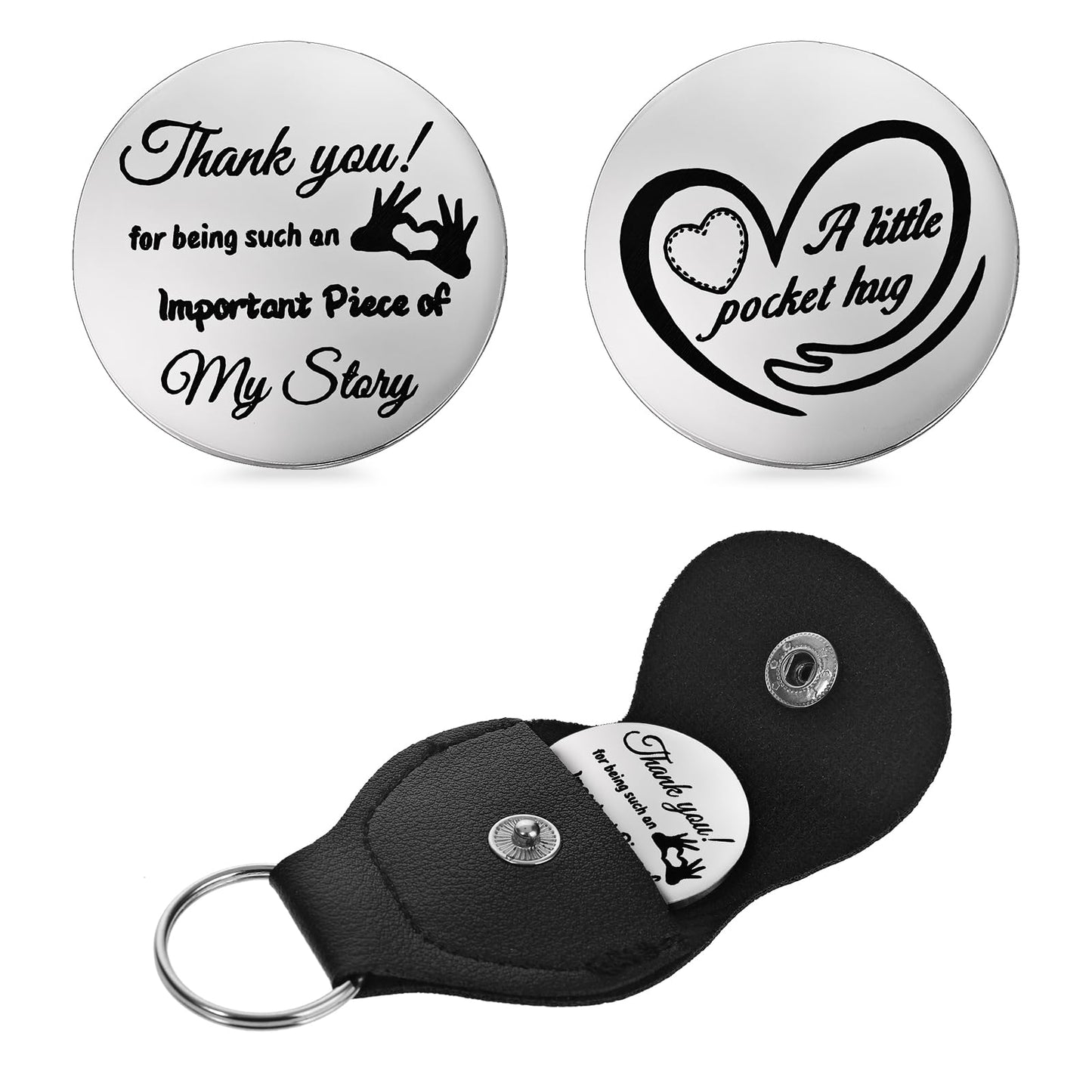 cobee Pocket Hug Token, Encouragement Long Distance Relationship Keepsake Stainless Steel Double Sided Message Engraved Inspirational Pocket Hug Token with Leather Keychain for Men Women(Style-A)