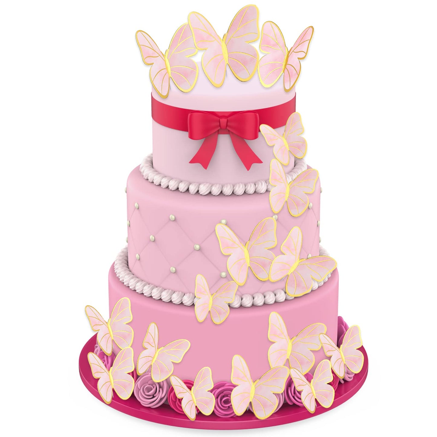 Cobee 3D Butterfly Cake Toppers, 40 Pieces Happy Birthday Cake Toppers Cupcake Cake Decorations Cupcake Topper for Happy Birthday Wedding Party Cake Wall Party Decorations
