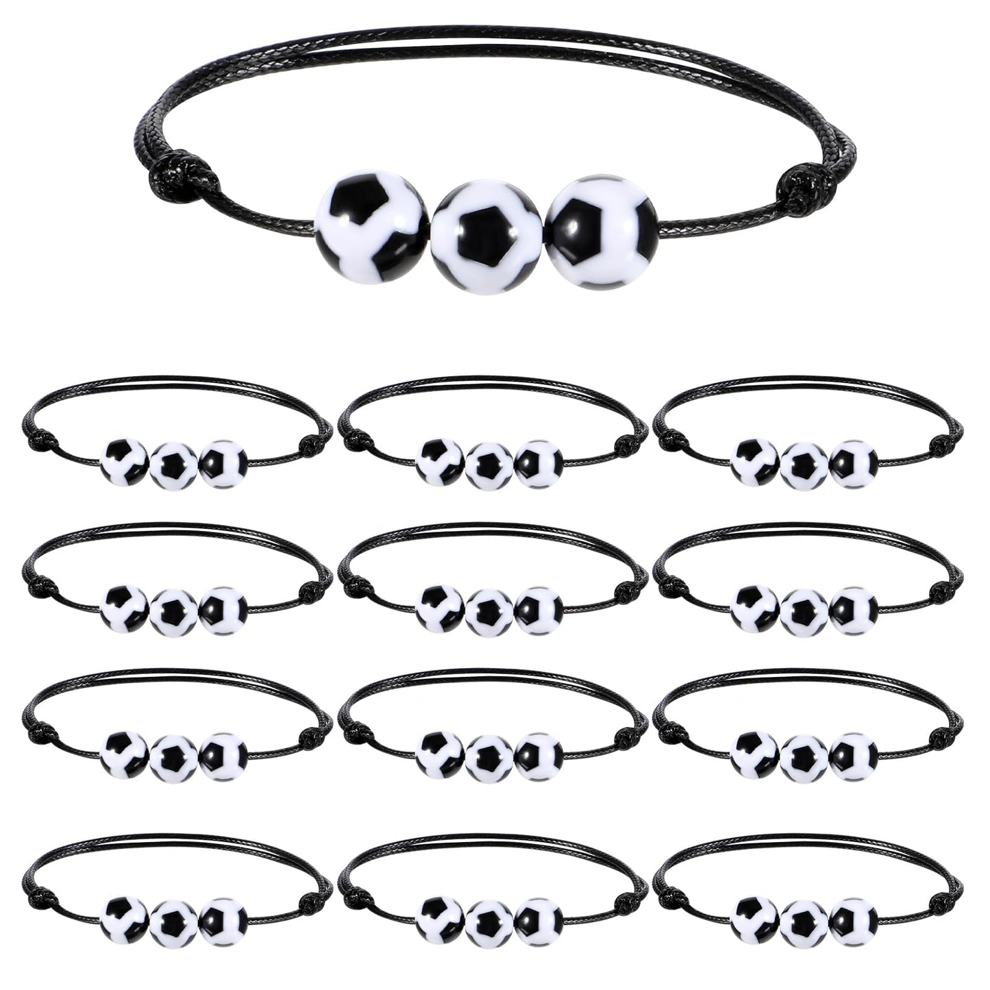 Giantree 12 Pcs Soccer Charm Bracelets, Soccer Themed Beads Adjustable Wristband Inspirational Sports Ball Bracelet Children's Football Beads for Sports Football Accessories