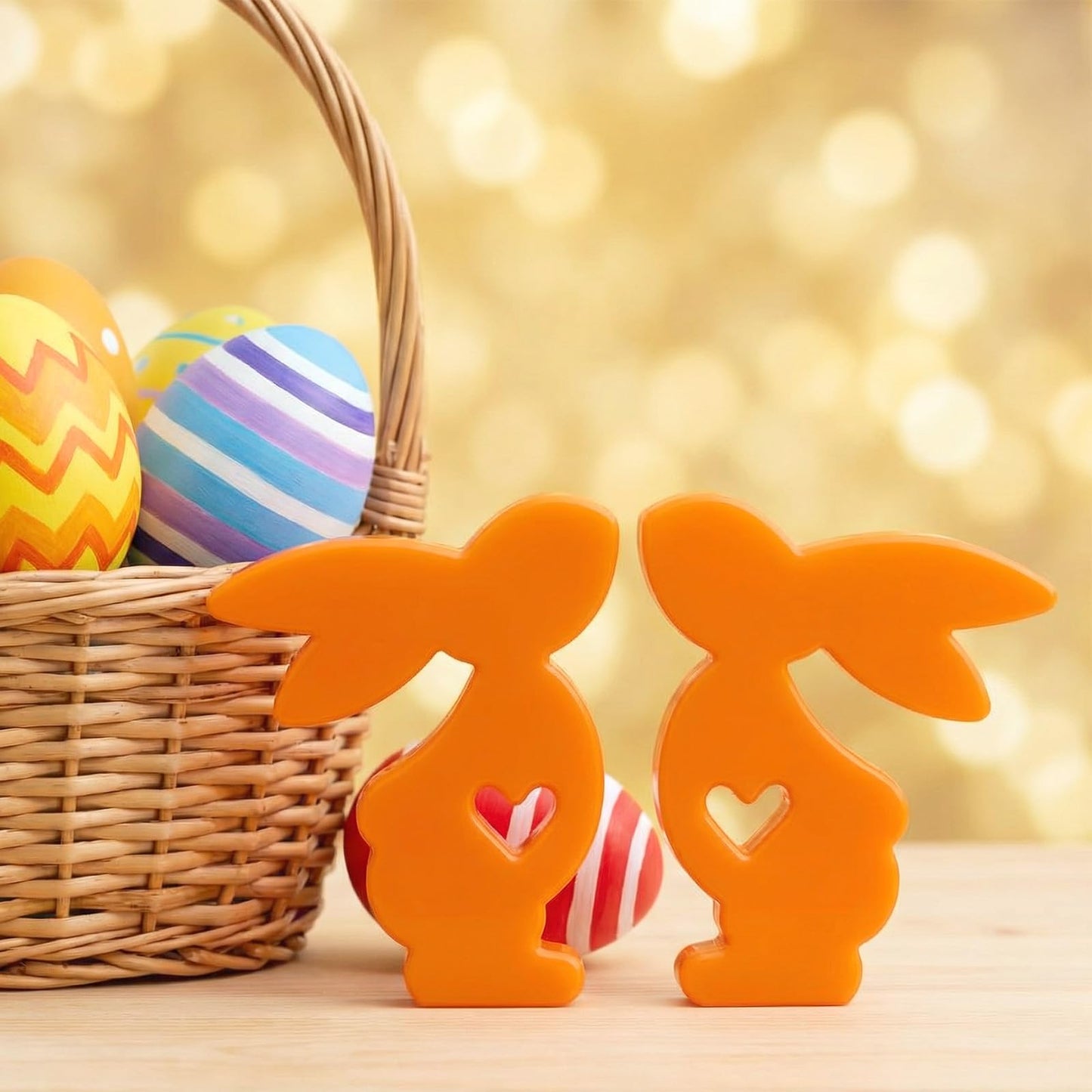 WJIAAA Silicone Rabbit Mould, Pack of 2, 19.3 x 11.7 cm, Easter Bunny Mould, Silicone with Heart Design, White (DIY Decoration for Chocolate, Soap, Candles)