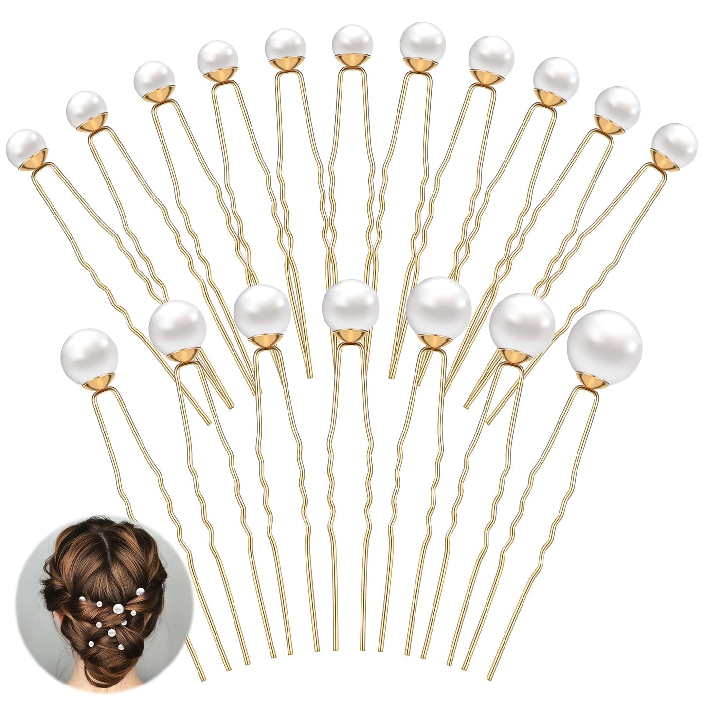 Yuanchu Pack of 18 Pearl Hair Pins, U-Shape Bridal Hair Accessories, 5 Sizes, Beads, Hair Accessories, U-Shaped Pearl Hairpin, Bridal Pearls Hair Pins for Wedding, Prom, Party, Girls, Bridesmaid