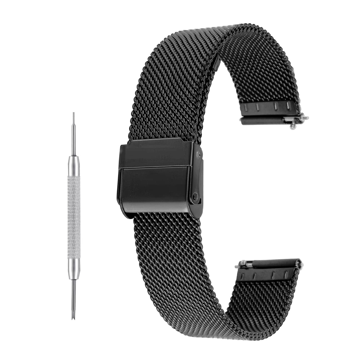 cobee Milanese Mesh Watch Bands, Quick Release Replacement Watch Straps Adjustable Stainless Steel Watchbands for Men Women Universal Metal Mesh Straps (Black, 20mm)