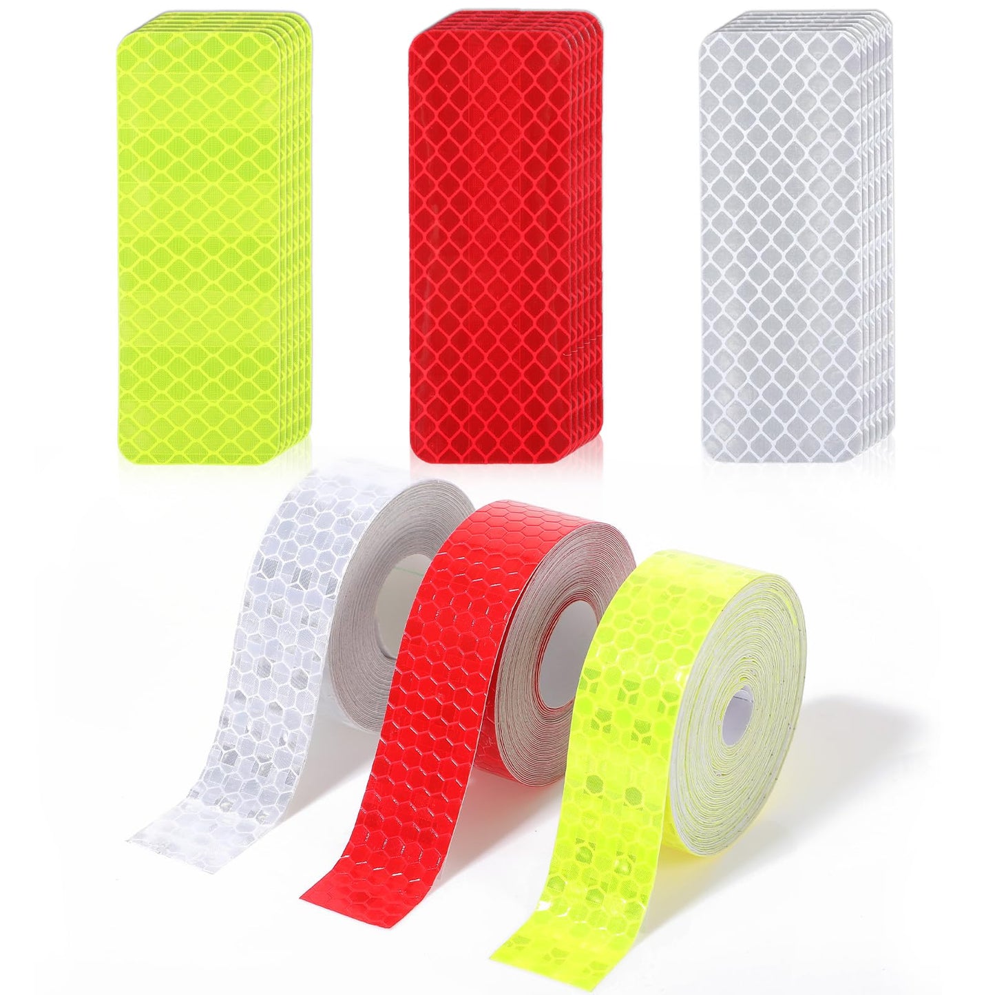 WJIAAA 15 m Reflective Tape Self-Adhesive with 30 Reflector Stickers, 2 cm Wide Strong Reflective Reflective Tape (Red/White/Yellow), PET Material for Bicycle, Trailers and Clothing