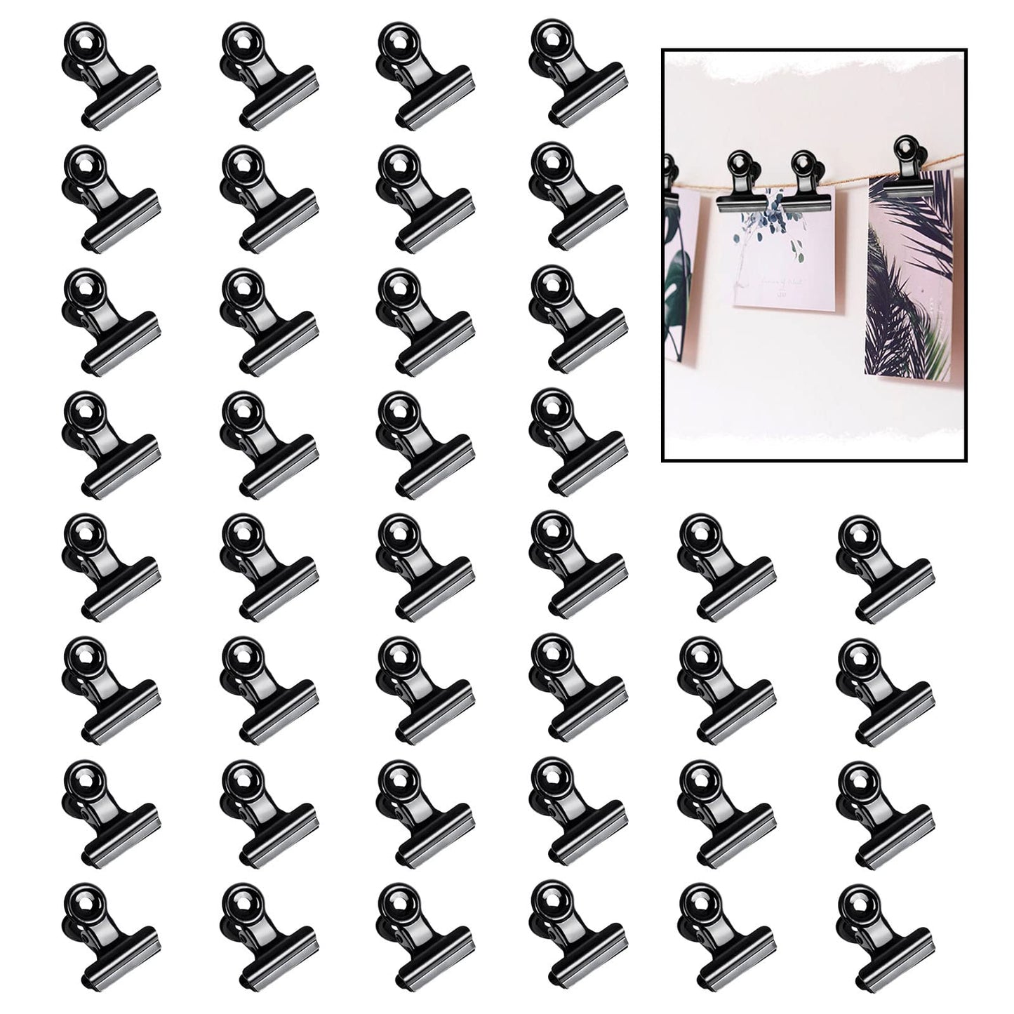 cobee Metal Hinge Clips, 40pcs Metal Clips, Bulldog Clips for Paper Organizers, Photo Wall Decoration, Home and Office Decoration, 0.9 Inch(Black)