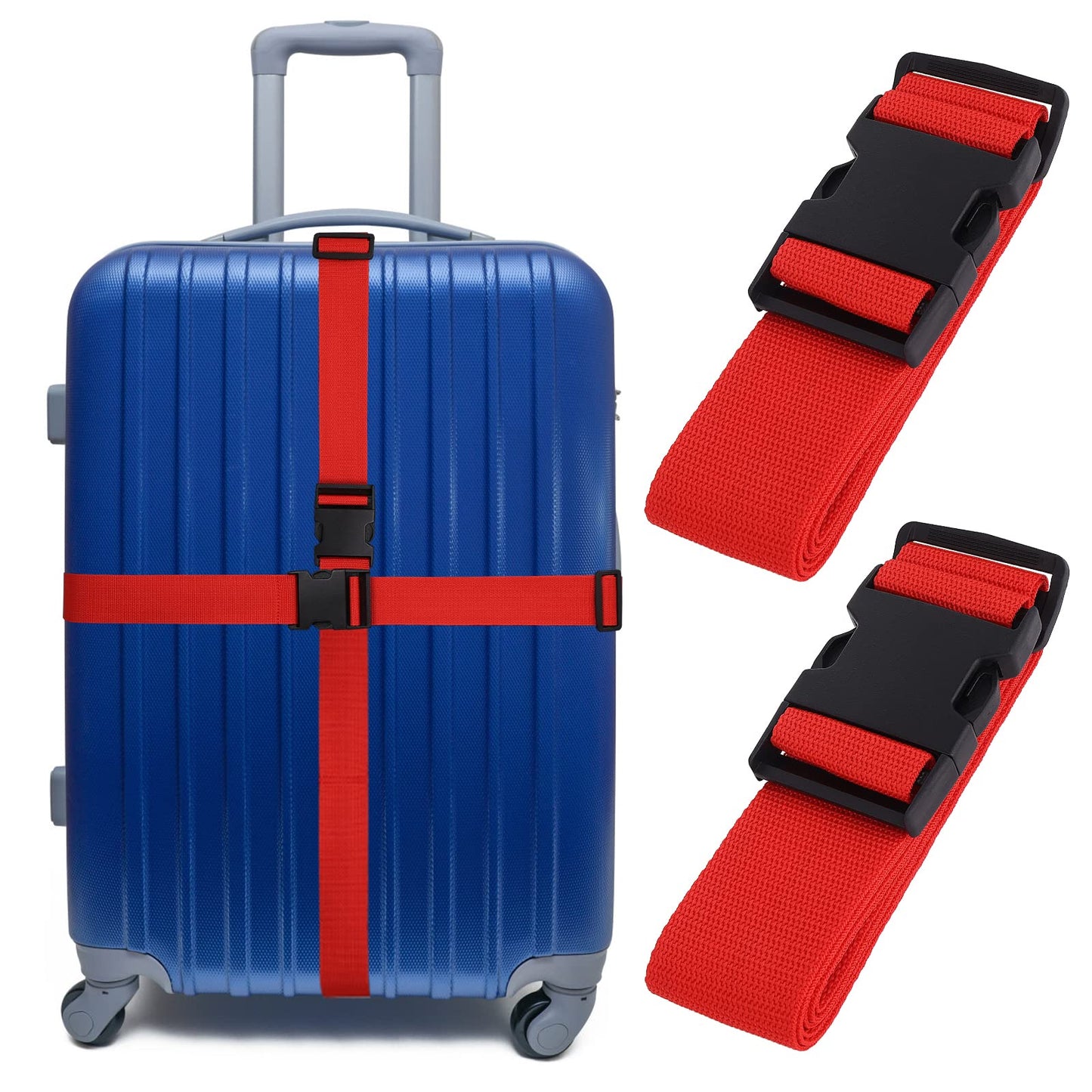 cobee Luggage Straps, 2 Pieces Suitcase Luggage Straps Travel Belt with Quick Release Buckle Adjustable Suitcase Belt Luggage Travel Accessories (Red)