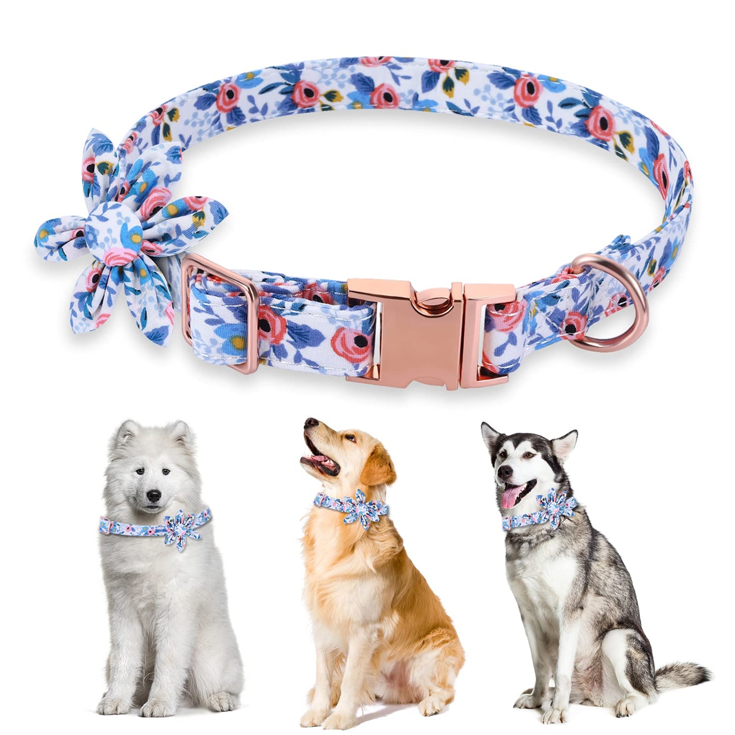 Molain Dog Flower Collar for Girl Dog Cute Girl Dog Collars with Safety Metal Buckle Dog Collar for Puppy Small Medium Large Dogs (Large)