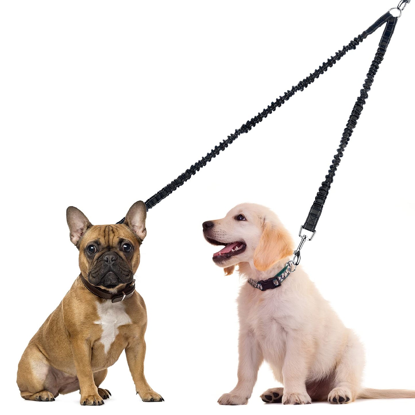 cobee Double Dog Leashes, 360° Swivel Rotation No Tangle Dual Dog Lead Splitter with Adjustable Length Buckle Double Dog Walking & Training Leash No Slip Leash for Outside Running(Black)