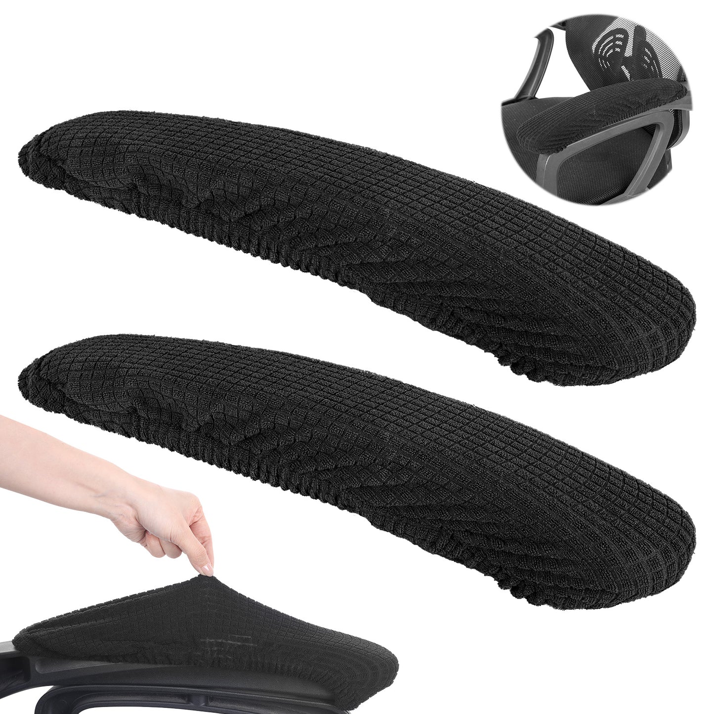 HJZHII 2Pcs Office Chair Armrest Covers, Removable Chair Arm Covers Stretch Armrest Protectors Universal Elastic Band Short Computer Chairs Arm Cover for Desk Chairs Black