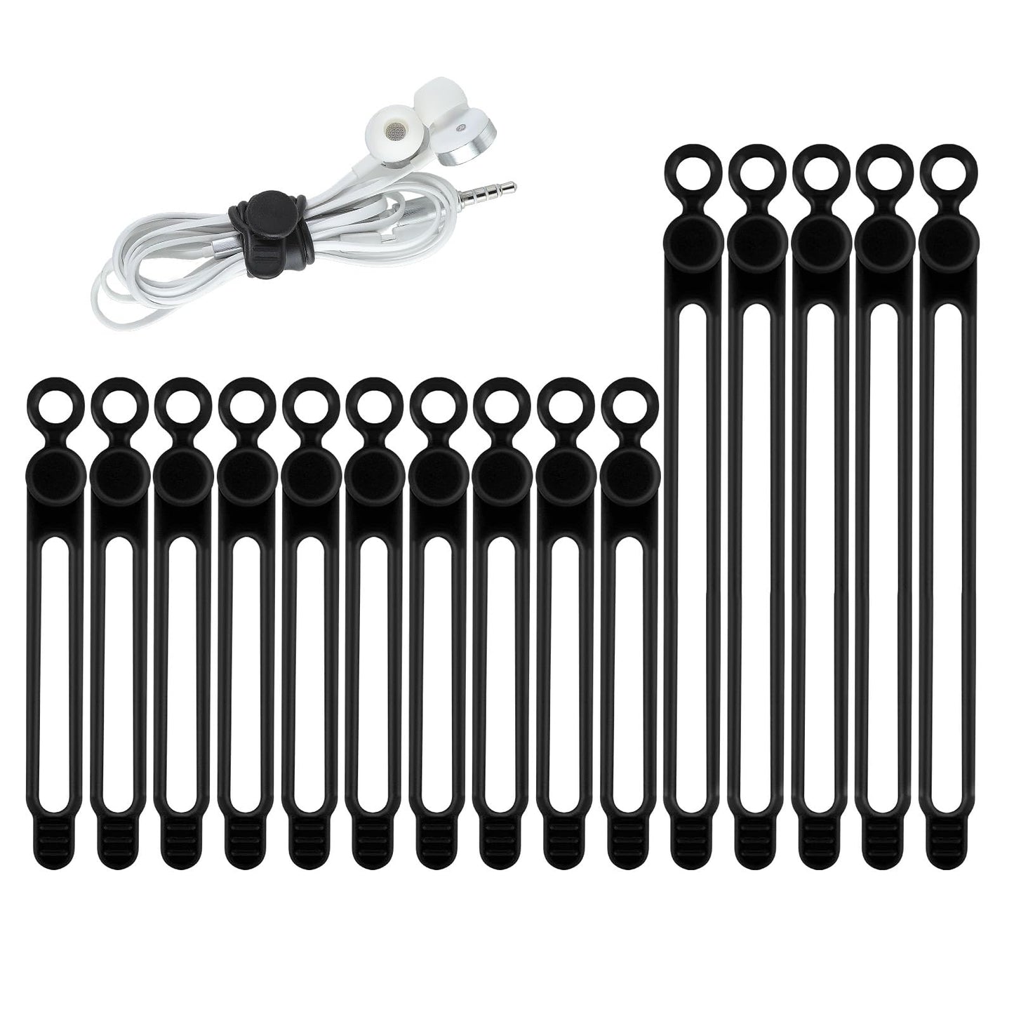Molain Silicone Cable Ties, 16Pcs Reusable Cable Management Organizer Adjustable Cable Straps Elastic Cord Ties for Charging Cords Earphone Computer Wire Desk Travel Accessories(Black)