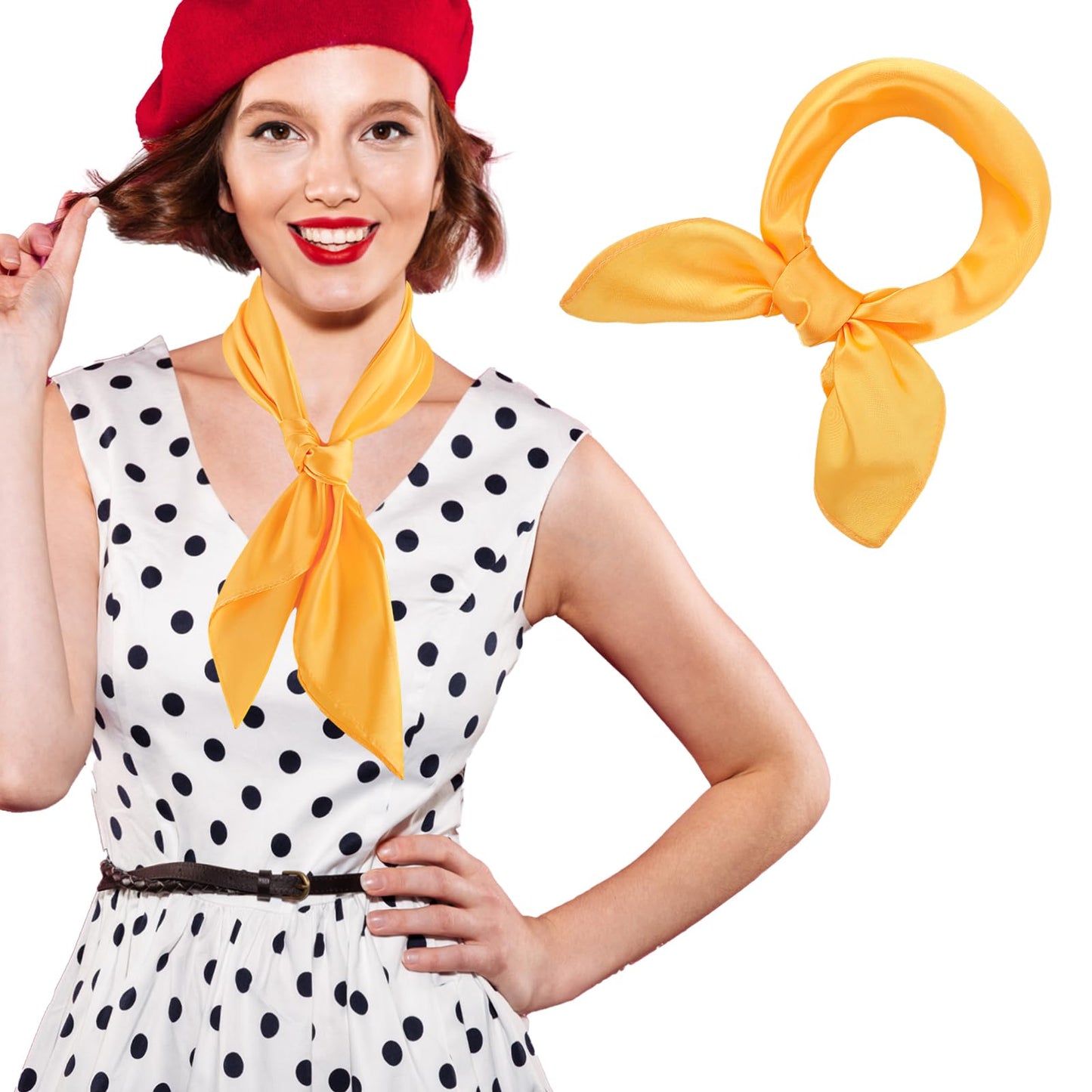 Molain Silk Feeling Scarf Satin Head Scarves for Women, 23.5" Trends Square Satin Scarf Wrap Neck Scarf Breathable Lightweight Clothing Handbag Accessories (Yellow)