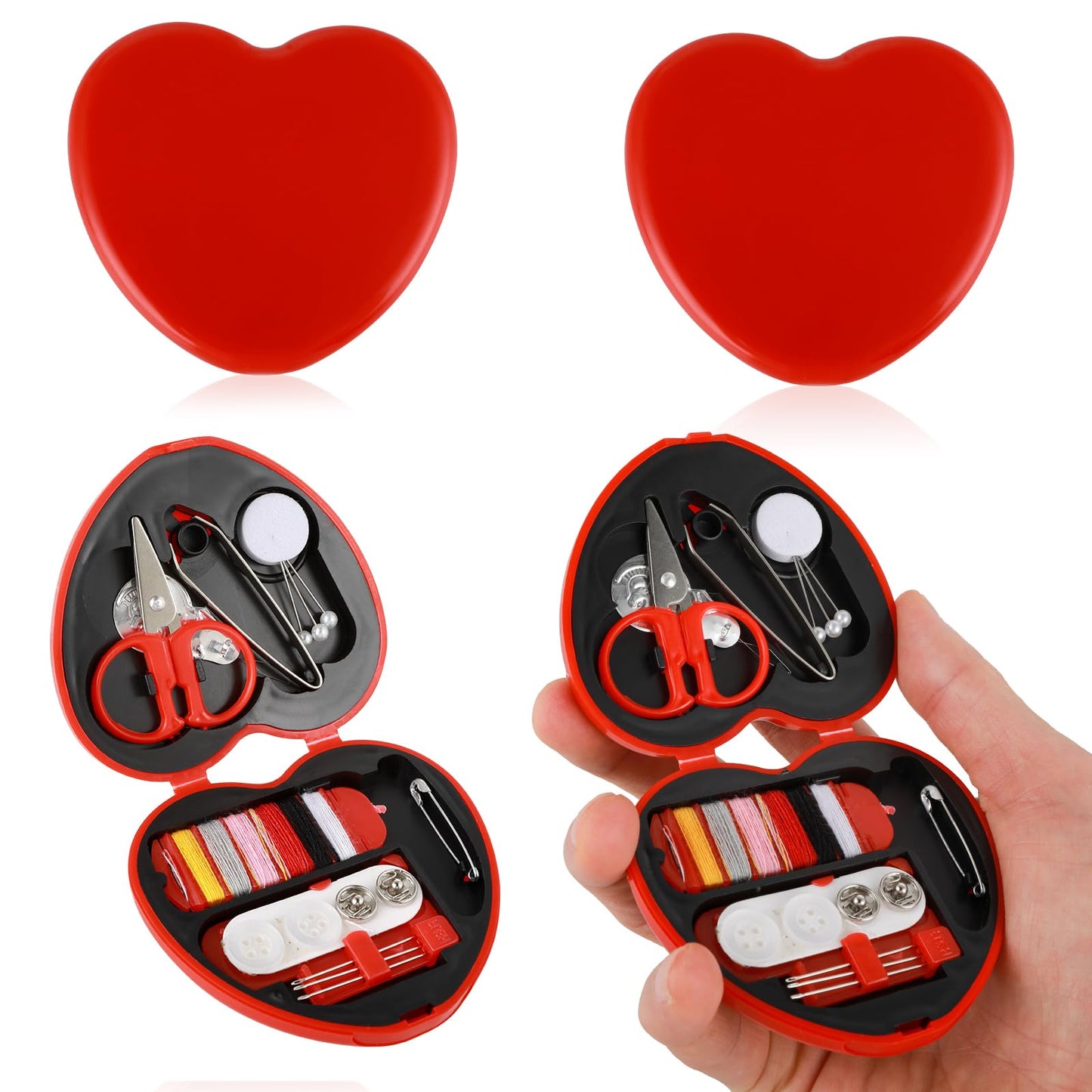 Cobee Sewing Kit, 2pcs Mini Sewing Kit for Travel Essentials Portable DIY Emergency Sewing Repair Supplies Heart Shaped Sewing Storage Case with Needles Buttons Wire Pins Thread Scissors(Red)