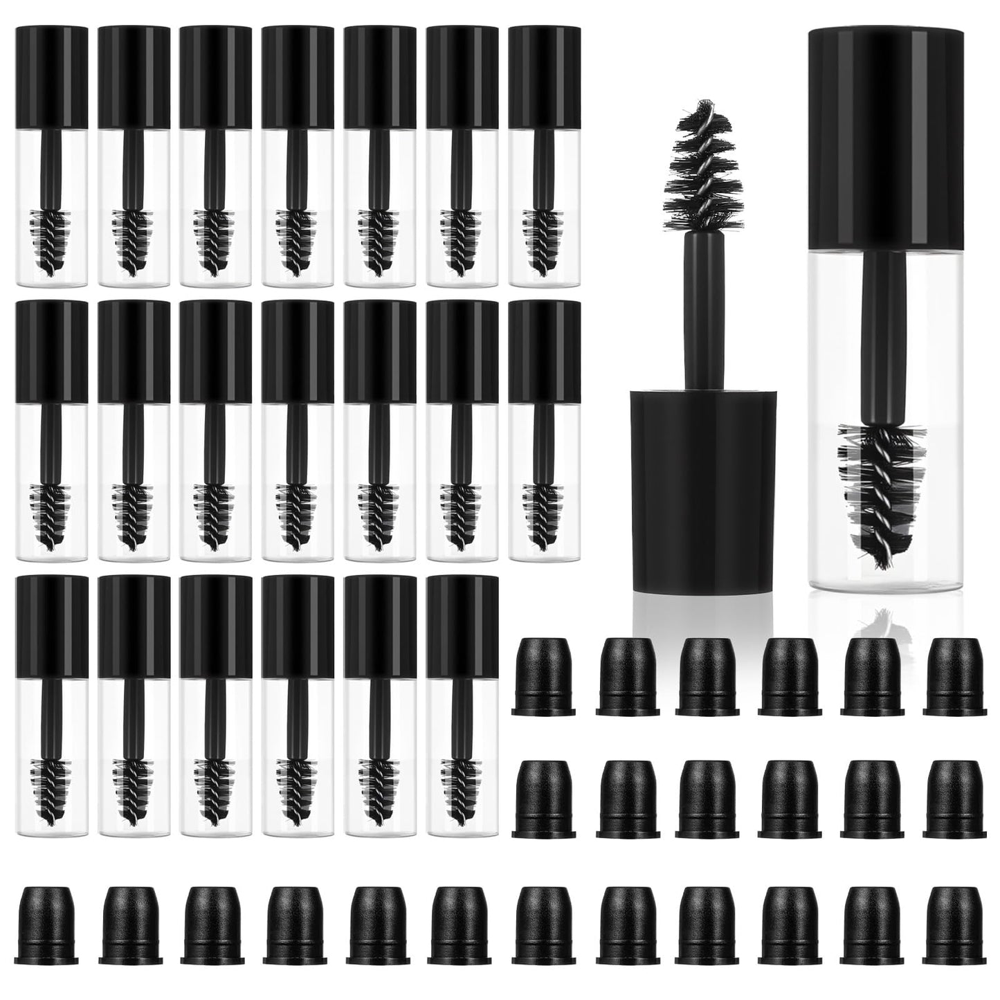 MBAIYO 27Pcs Empty Mascara Tubes with Wand, 3ml Mini Empty Mascara Bottles with Brush Rubber Inserts Sample Size Travel Containers Eyelash Growth Packing with Leak-Proof Rubber Plugs Black