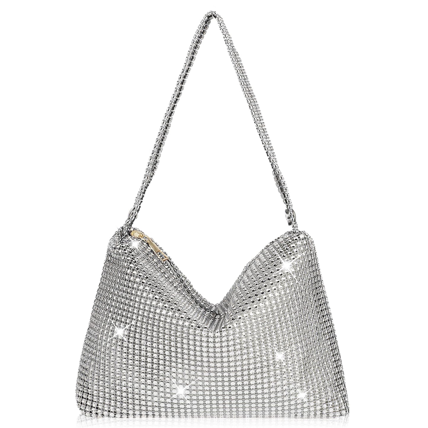 Giantree Bling Rhinestone Handbag for Women, Sparkly Evening Handbag Dumpling Bag Dinner Bag Lady Girl Party Shiny Clutch Purse for Evening Prom Wedding Party Banquet(Silver)