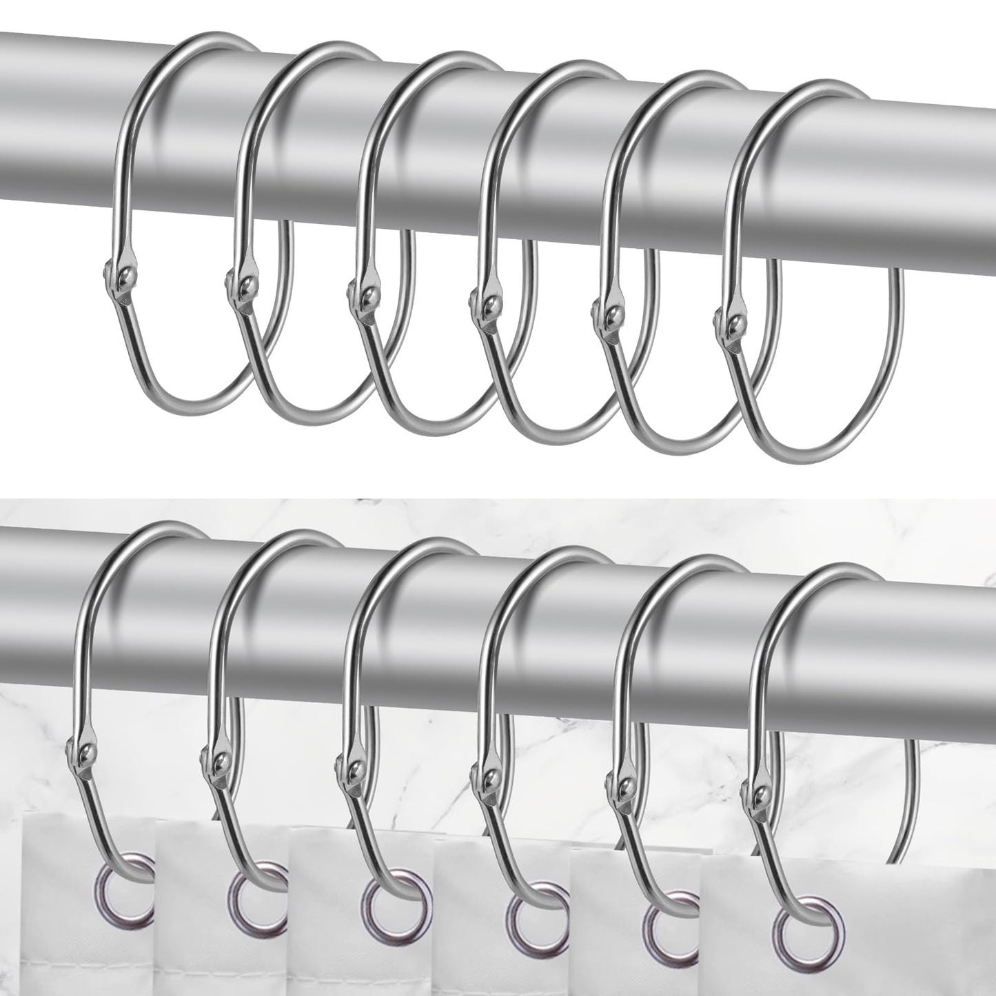 cobee 12 Pack Shower Curtain Hooks, Rust Proof Metal Oval Rings Shower Curtain Rings for Bathroom, Changing Room, Windows, Home Decoration, Glide Easily on Curtain Shower Rods Easy Open Close (silver)