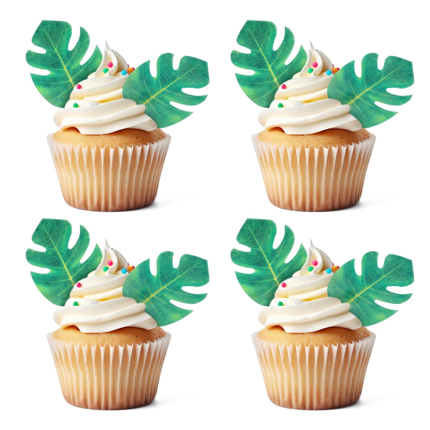Giantree 72 Pcs Edible Tropical Turtle Leaves Cupcake Toppers, Palm Leaf Cupcake Decorating Monstera Tropical Leaves Cake Topper for Hawaii Theme Jungle Party Cake Decorating Birthday Party Supplies