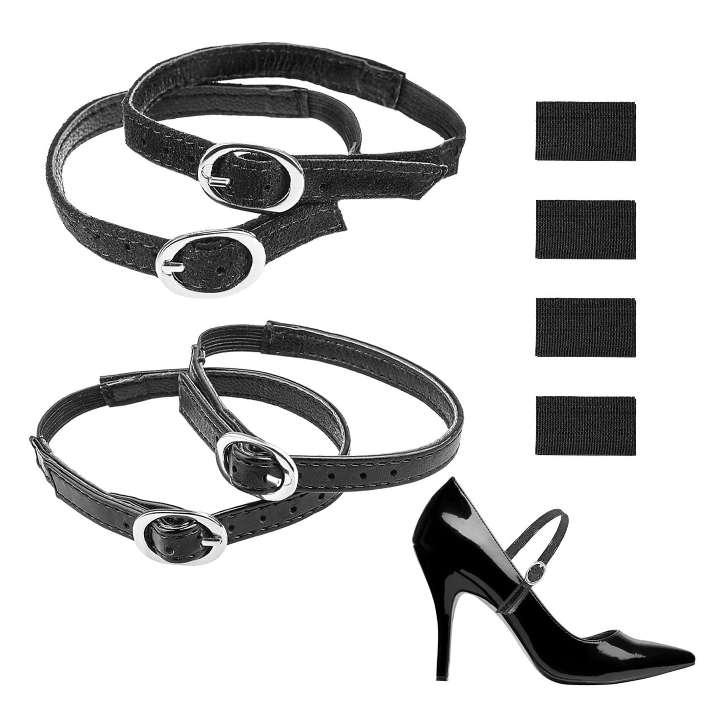 TIESOME 2 Pairs Adjustable High Heels Shoe Straps with Shoelace Anti-slip Sticker, Heels Anti-loose Shoelace Detachable Ankle Straps PU Leather Shoes Belt Band for Women Girls Holding Loose High Heels