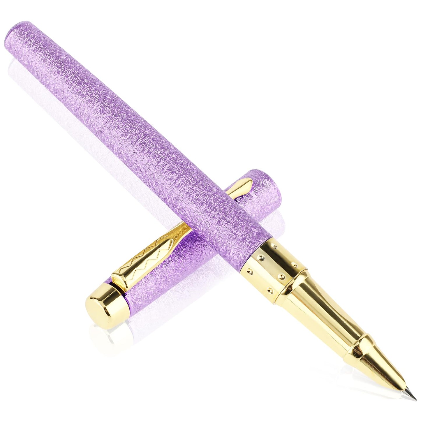 cobee Frosted Finish Fountain Pen, 0.38mm Extra Fine Point Metal Fountain Pen Lightweight Calligraphy Pen Slim Business Pen Luxury Pen for Men Women Office(Purple)