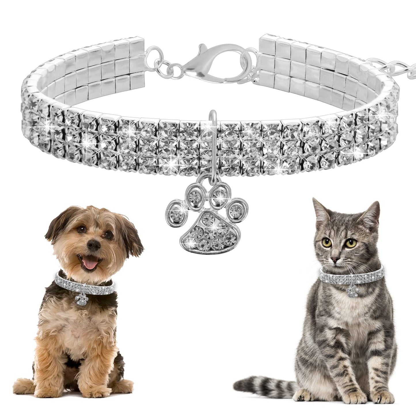 TIESOME Pet Collar with Diamonds, Rhinestone Pet Collar Elastic Adjustable Collar Claw Pendant Wedding Cat and Dog Small Pet Necklace Jewelry
