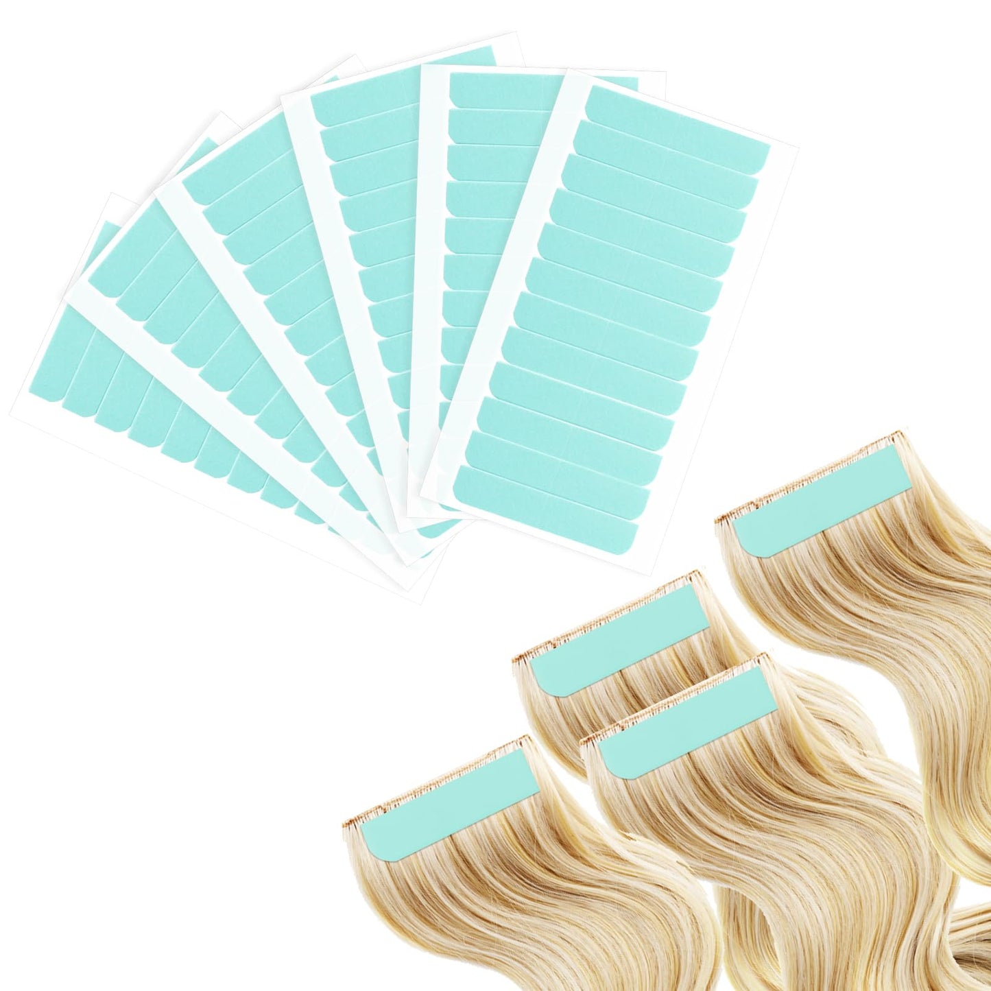 simarro 144Pcs Hair Extension Tape Tabs, Double Sided Adhesive Wig Tapes Tabs for Hair Extensions Replacement Tapes for Human Hair Wig Tape Waterproof Wig Tape Beauty Tools (Green)