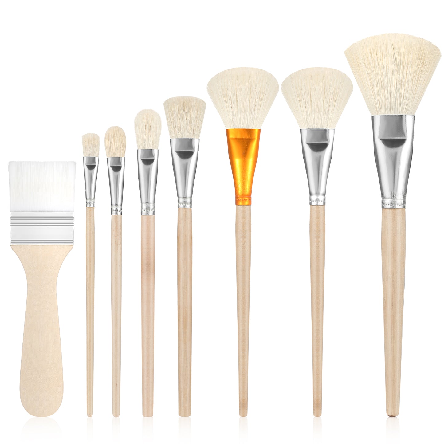 AOZUO 8PCS Acrylic Paint Brush Set, Pottery Glaze Brushes Goat Hair Blending Mop Brushes Art Paintbrush Ceramic Watercolor Brushes for Acrylic Painting Gouache Oil Painting Gold Foil